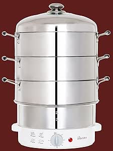 Licok Secura 3-Tier 6-Quart Stainless Steel Electric Food Steamer, w/ Steam360 technology S-324