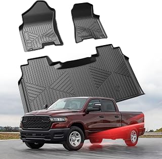 Carbon Fiber Floor mats for Ram 1500 TPE All-Weather Floor Mats for Car Mat for Dodge Ram 1500 2019-2024 Truck Floor Liners (NOT Classic Model) Custom Fit Floor Liners Accessories (3-Piece Set