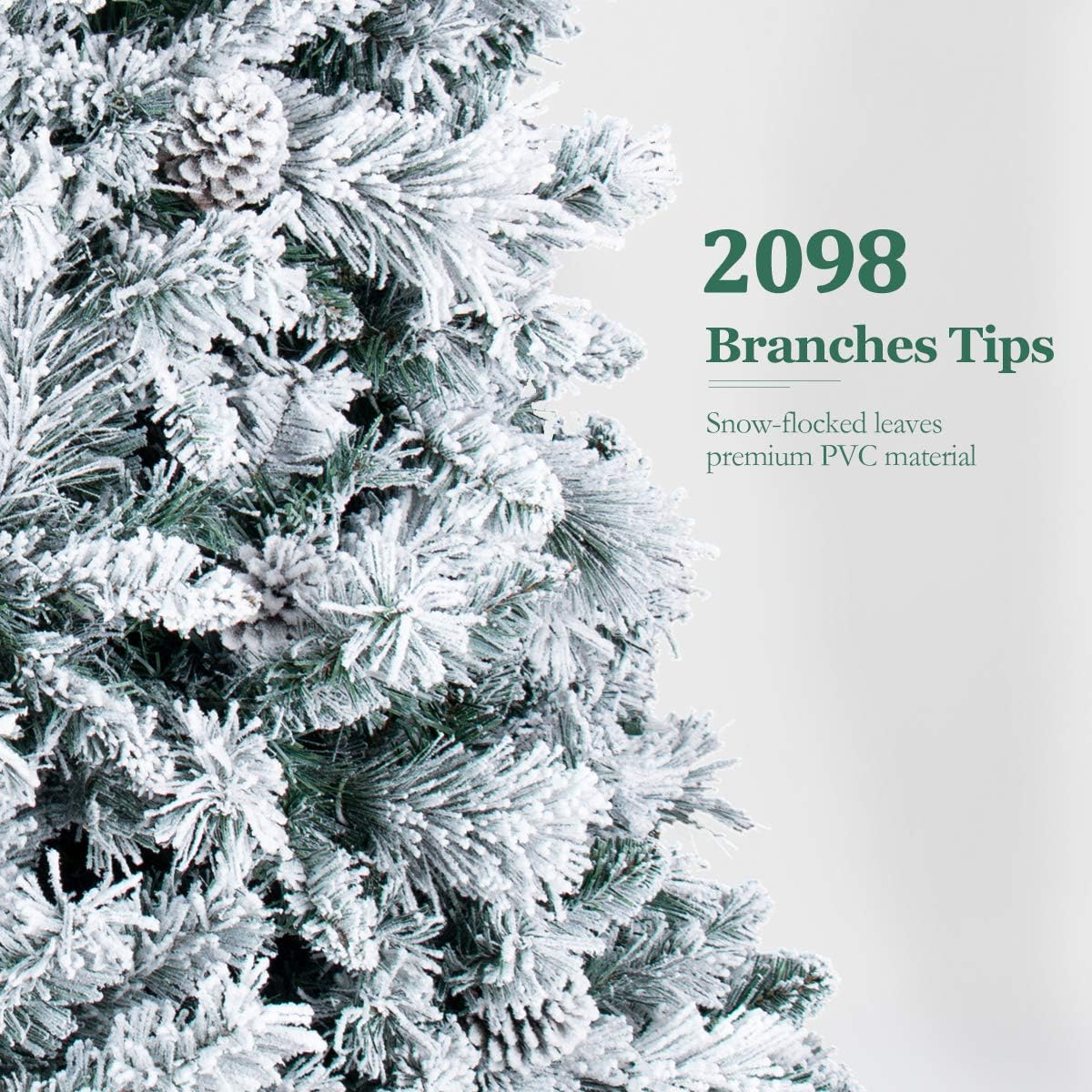 ANOTHERME 9ft Pre-lit Christmas Tree Snow Flocked, Feel Real, 800 Warm Lights,Pinecones Hinged Artificial Trees