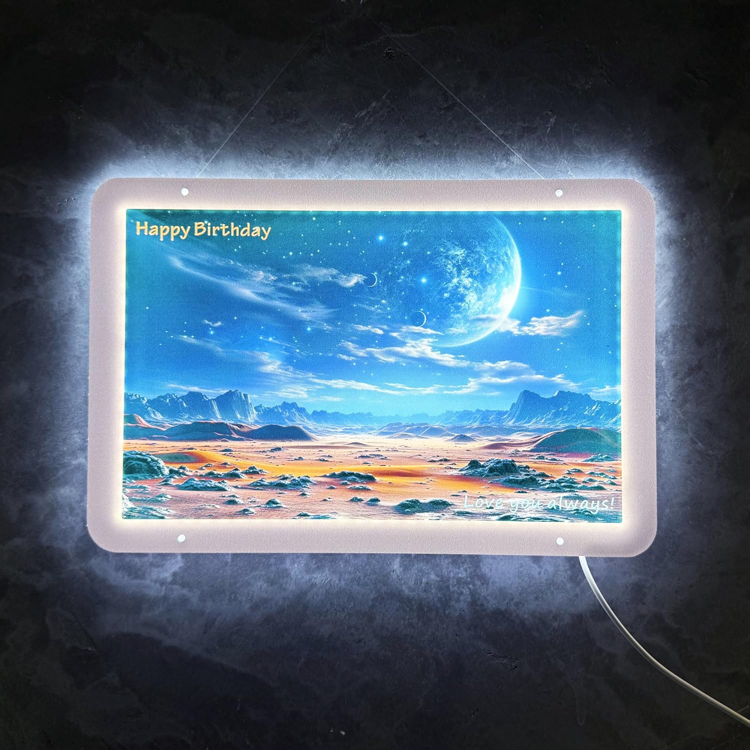 PHEASANT Personalized LumiPanel - Edge-Lit Acrylic Photo Board Slim LED Picture Panel with Custom Text for Birthday & Kids Room Decor (Horizontal Rectangular)