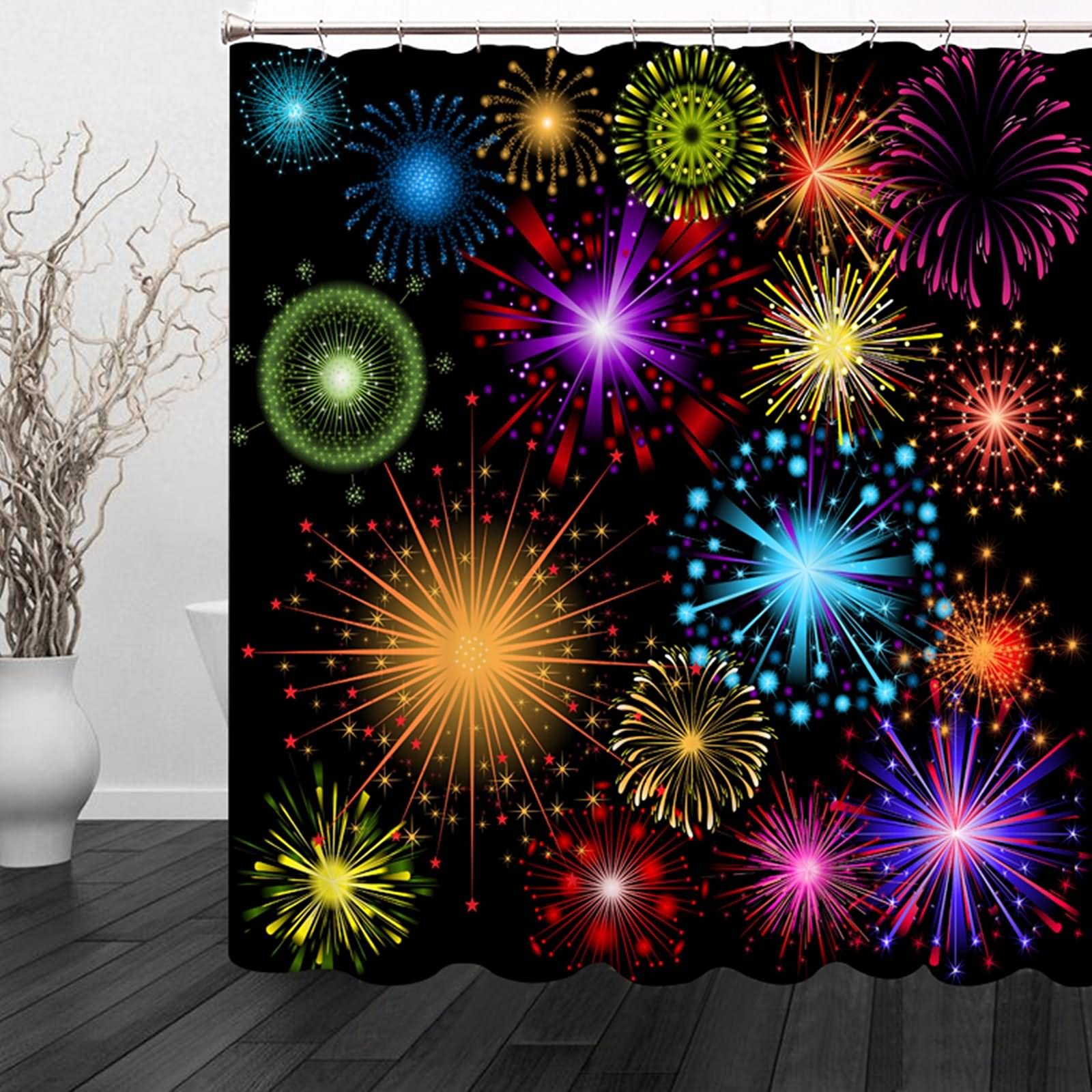 Rideau de douche original feux d'artifice 180x180 tissu haut de gamme 120g