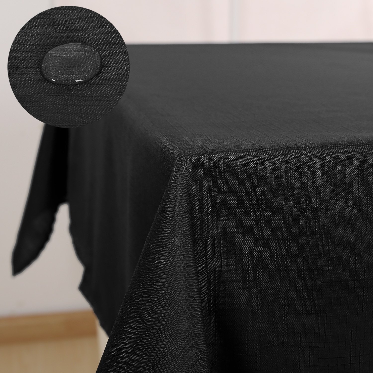 Deconovo Black Wipeable Tablecloth Faux Linen Tablecloth Water Resistant Table Cloth For Birthday Party 130X220cm(51X87in)