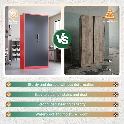 Vista 65 de Letaya - Armarios de almacenamiento de metal con puerta de cerradura, armarios de garaje de acero con 5 estantes ajustables para el hogar, oficina