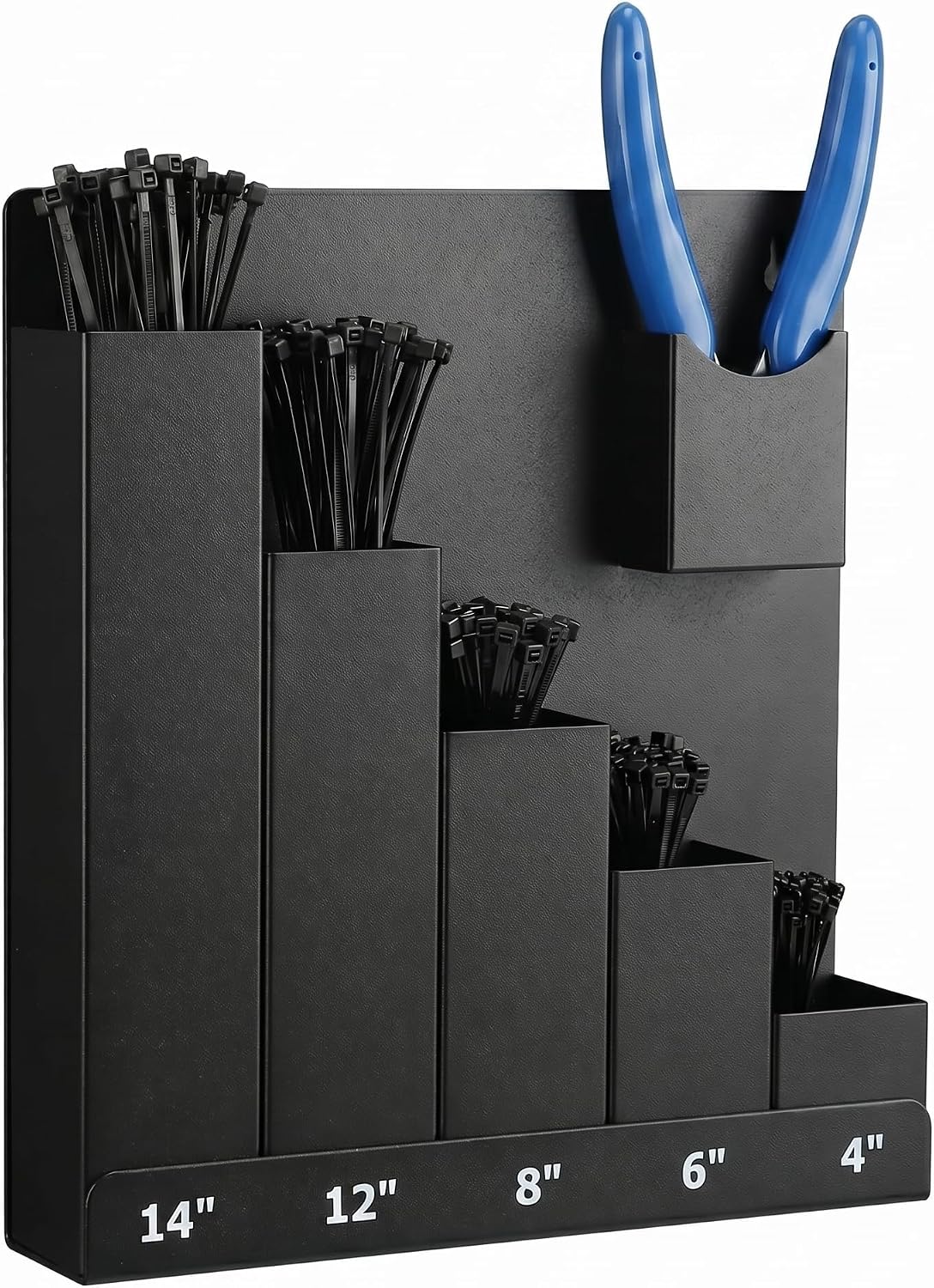 Cable Zip Tie Storage Holder, Wall-Mounted Zip Tie Organizer with Cutter Pliers & 250 Ties, Fit Various Lengths, Cable Tie Holder for Workshop, Shed, Garage, Home