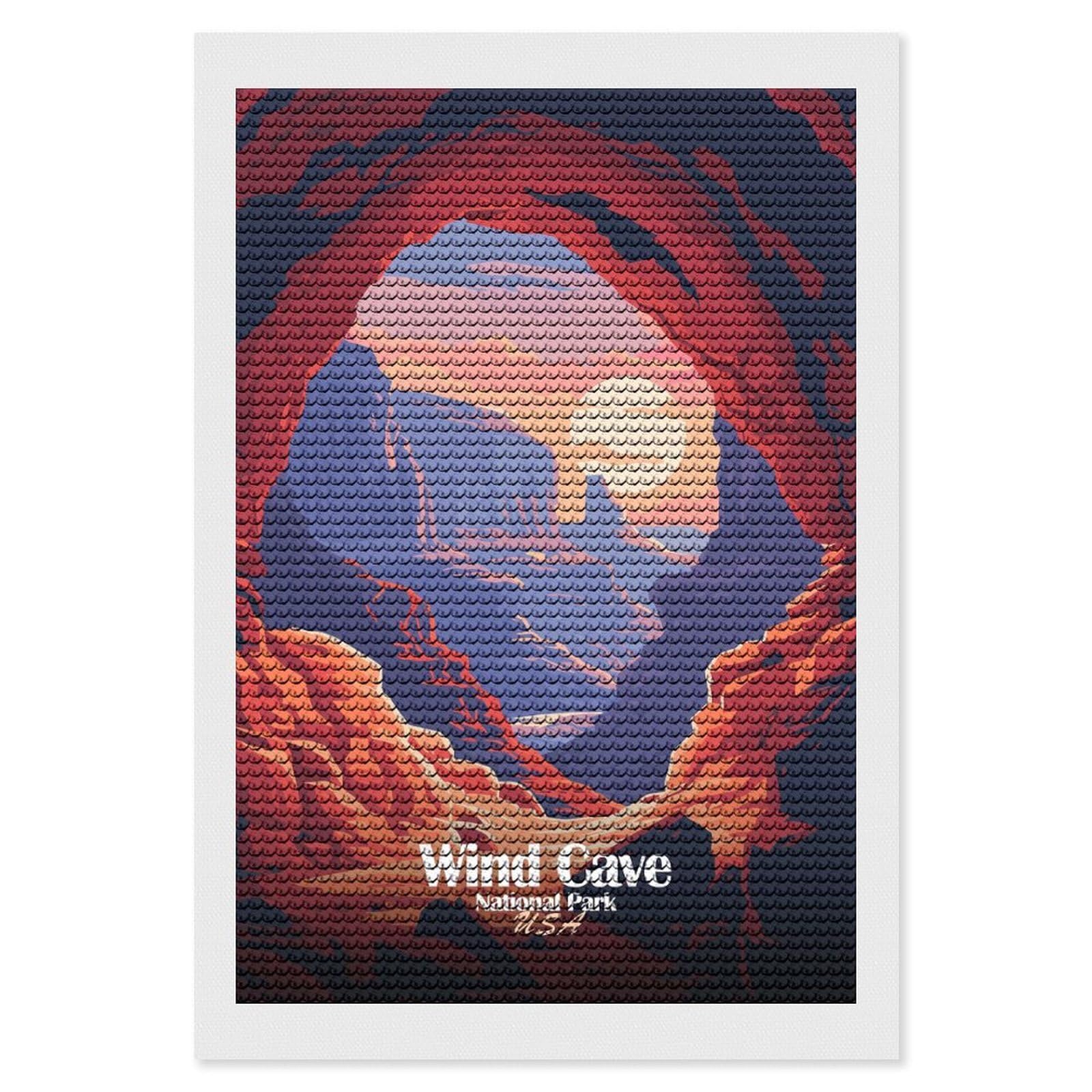 Junmoney Wind Cave National Park Illustration Diamond Painting Kit 8"x12", Easy Handmade Project, Cosy Home Accent, for Craft Lovers, Holiday Gift Idea