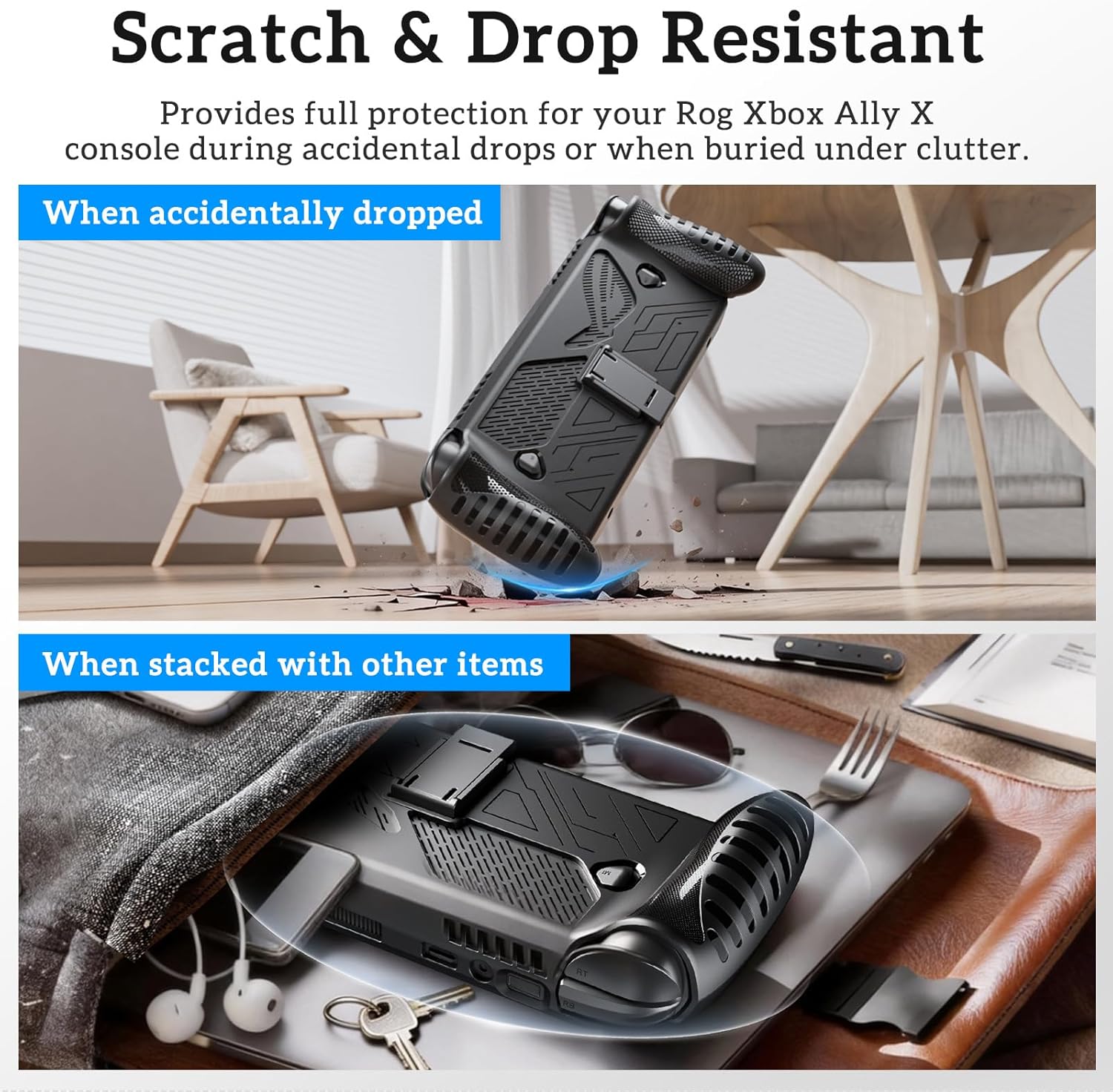 Case for ROG Xbox Ally X, Protective TPU Cover for ROG Ally X with Heat Dissipation, Built-in Stand, Scratch & Drop Resistant, Full Access Ports, Easy Install, 9H Tempered Glass Screen Protectors