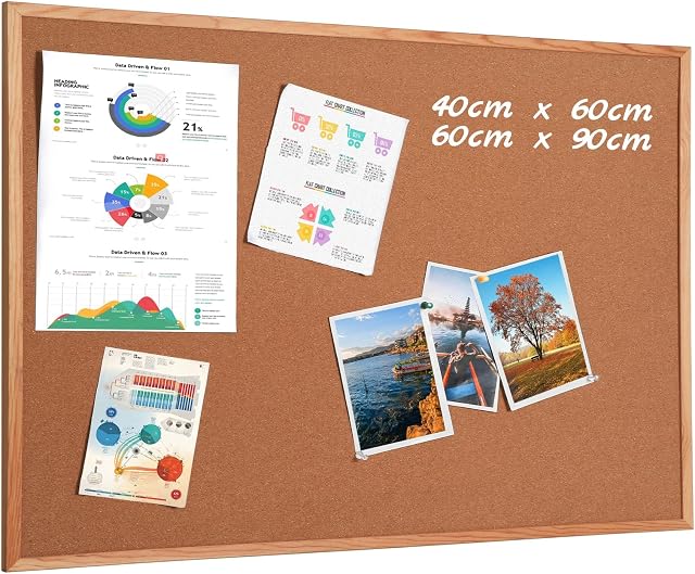 MEETMATE Cork Boards for Walls, 60x90 Wood Frame Pin Board Decorative Hanging Bulletin Board for Home and Office