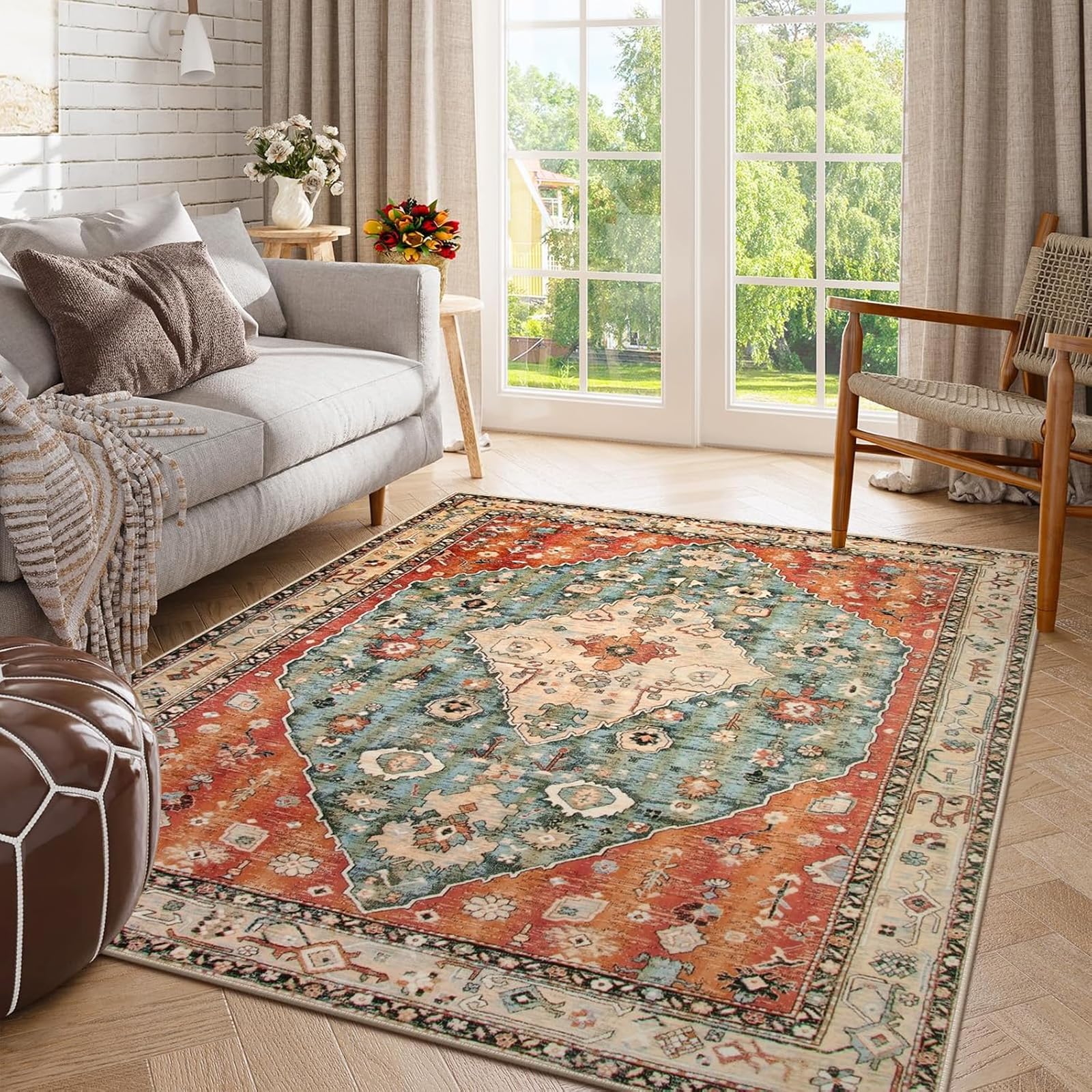 Tapis traditionnel multicolore 155 x 215 cm pour réchauffer une cuisine