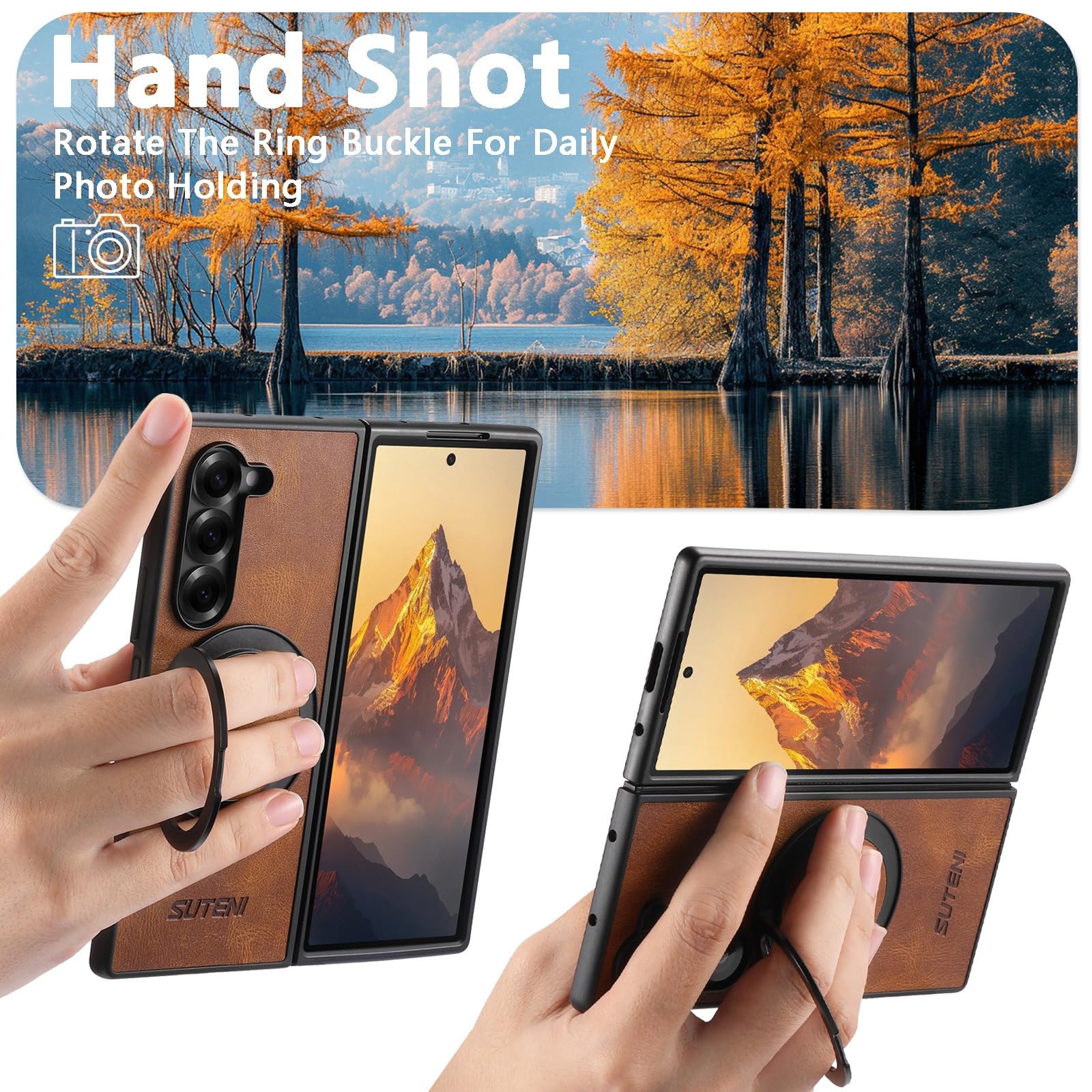 Funda para Galaxy Z Fold 8 Ultra con Anillo Giratorio de 360°, Marrón