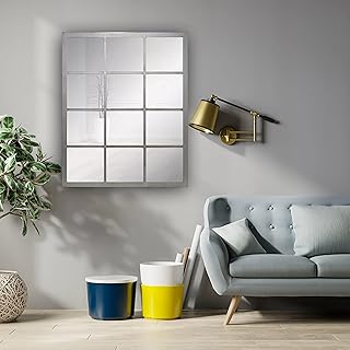 Comprar Espejo Ventana Fabricado en España – MOD Siena Industrial- Acabado Artesanal – Espejo de Pared Ideal Para Salón, Recibidor, Vestidor, Dormitorio y Baño. (80x120 cm, Plata Envejecida)