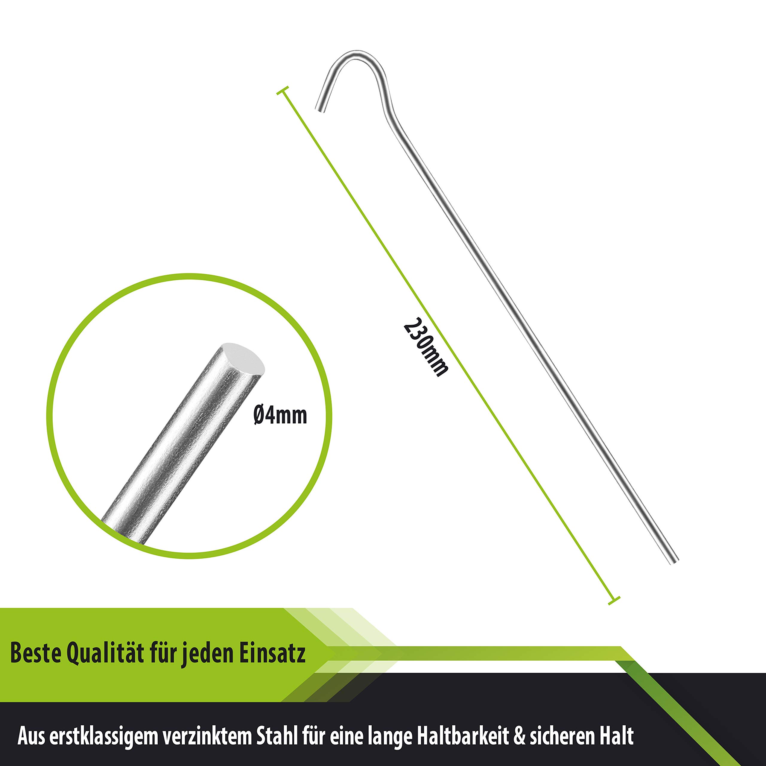 18x Koki namiotowe Anti-ROST Ø 4 mm, dugo 230 mm - profil okrgy | koki | koki gruntowe | kotwa gruntowa wykonana ze stali ocynkowanej do mocowania i mocowania namiotów podczas biwakowania (18)