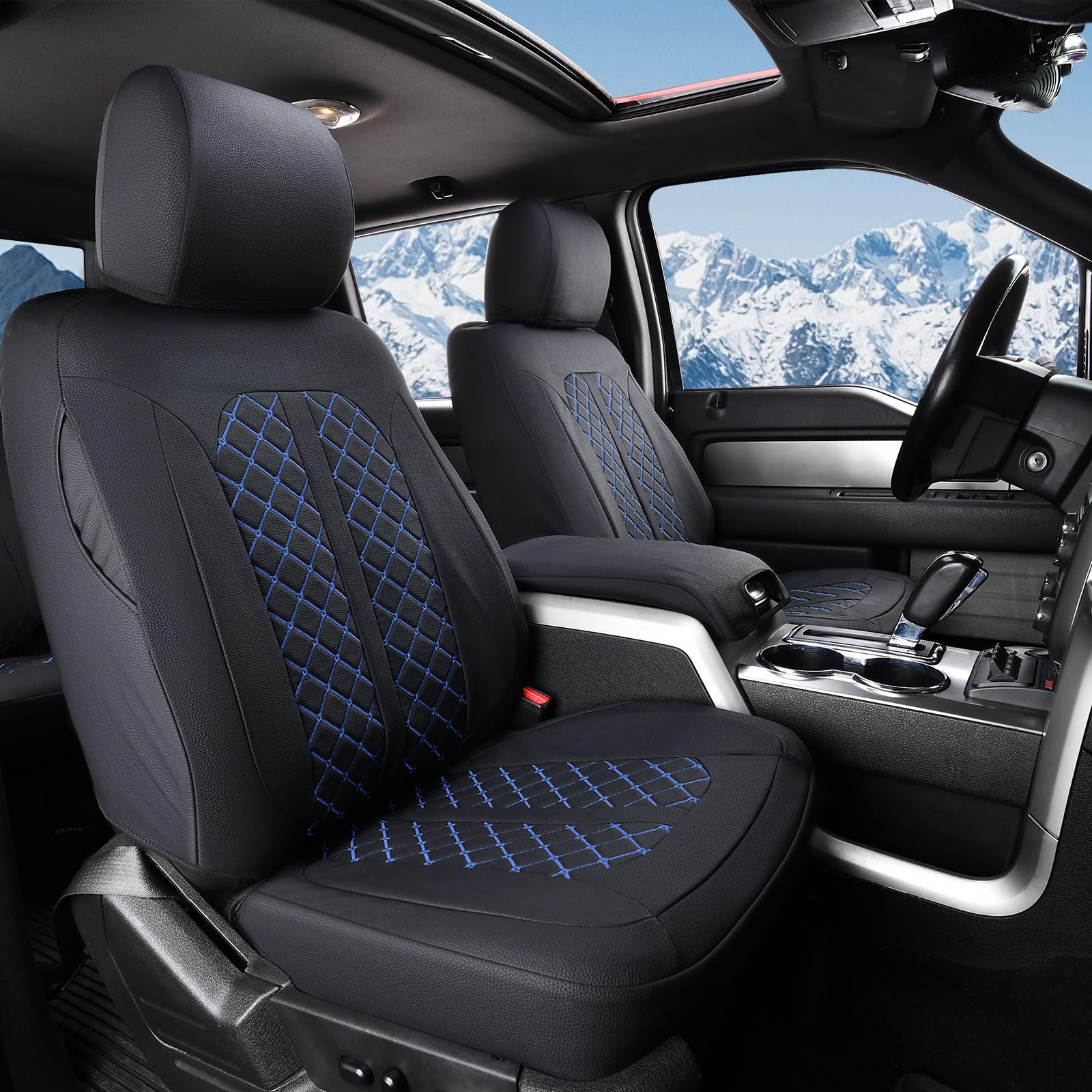 Truckiipa Custom for 4th Gen Tacoma Seat Covers Front Pair, Waterproof Leather Seat Cushion Covers Fit for 2024 2025 2026 Toyota Tacoma Double Crew Cab, Front Pair, Black&amp;Blue