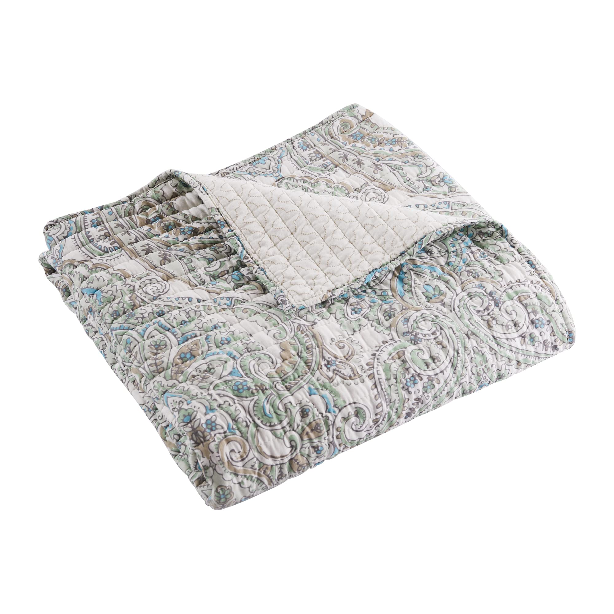 Couvre-lit de qualité Assisi en pur coton imprimé royal bleu et vert