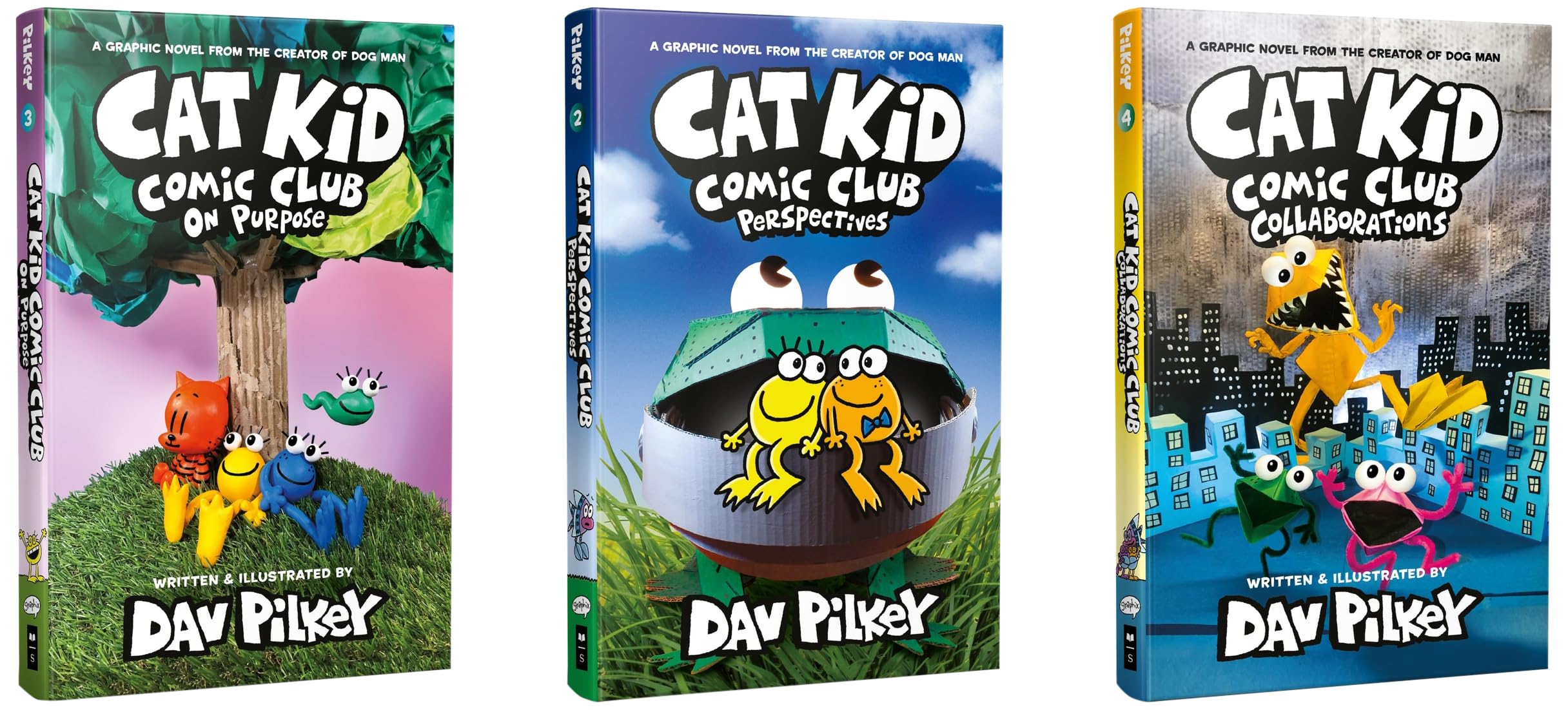 Cat Kid Comic Club #3: On Purpose & #2: Perspectives & #4: Collaborations by Dav Pilkey (Graphic Novels).