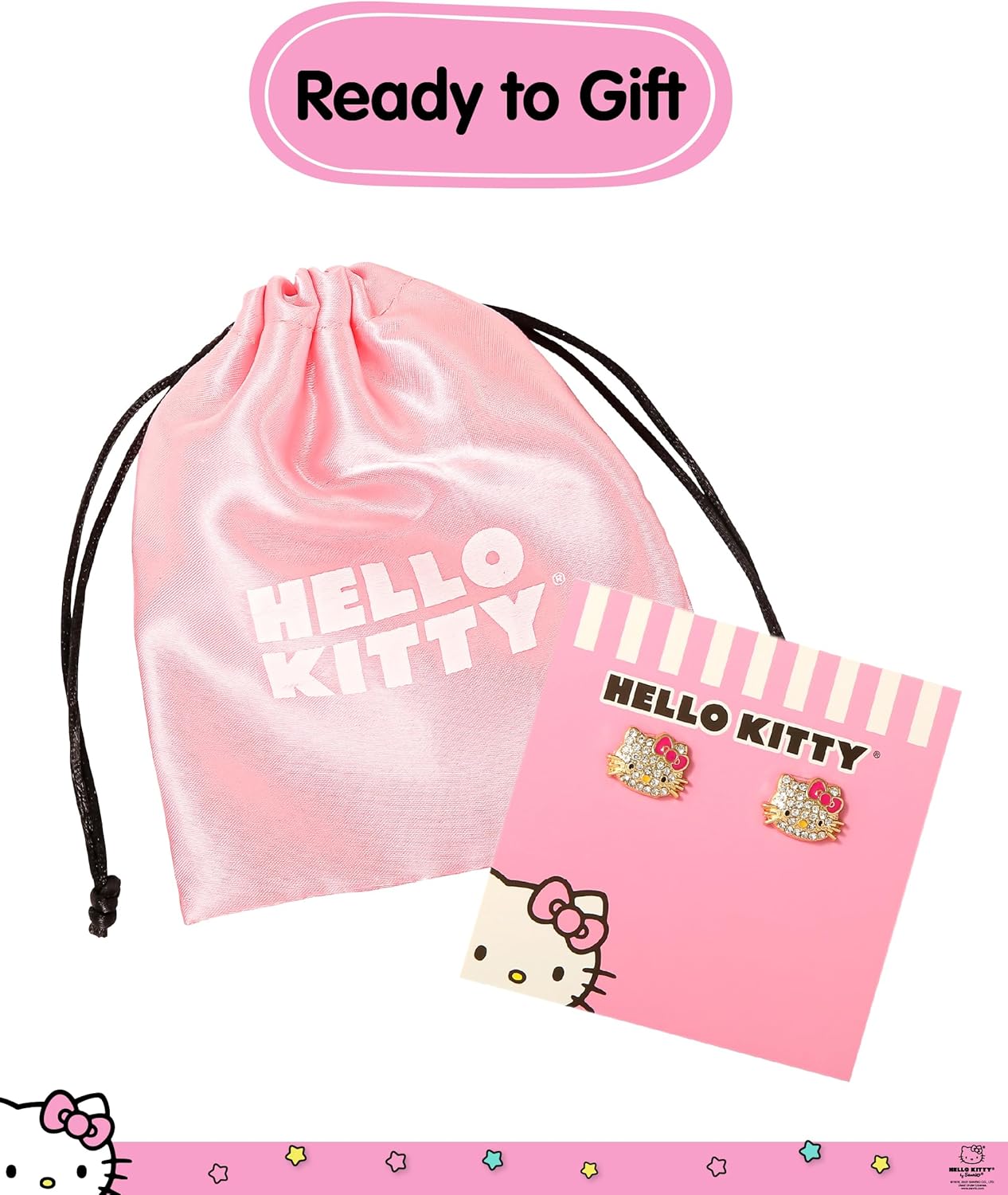 Pave Crystal Hello Kitty Earrings for Women Official License, Gold Tone and Enamel Dangle or Stud Earrings, Sanrio Jewelry - Image 6