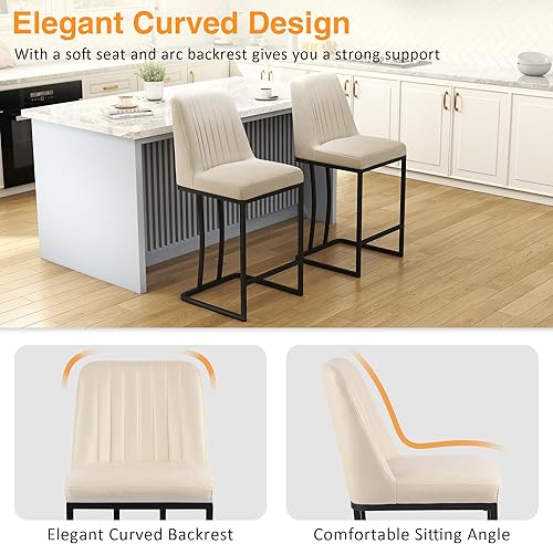 Miniatura 11 de LSSPAID Juego de 2 taburetes de bar de 24.8 pulgadas, modernos taburetes de bar tapizados de tela para mostrador, sillas de isla de cocina con patas