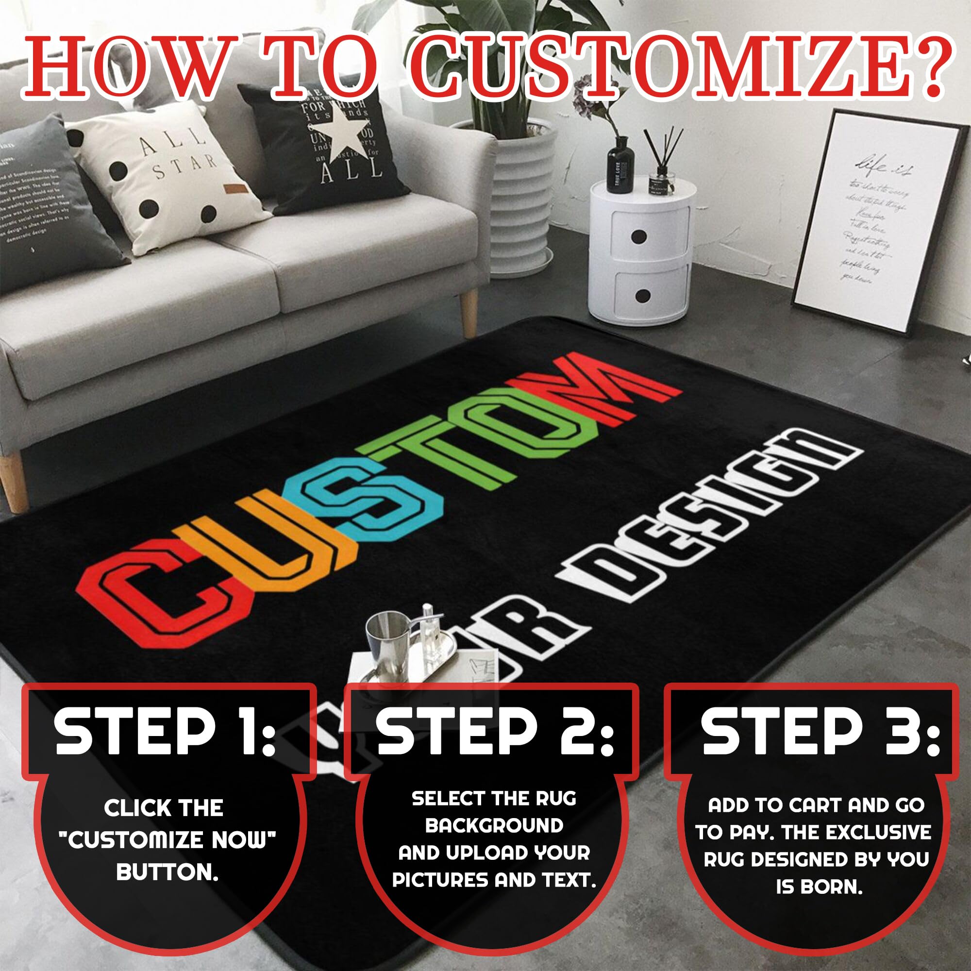 Tapis personnalisé, Tapis personnalisé pour votre propre zone, lavable, tapis personnalisé super doux pour salon, tapis en flanelle avec photos et texte pour chambre à coucher, bureau - 160 × 120CM
