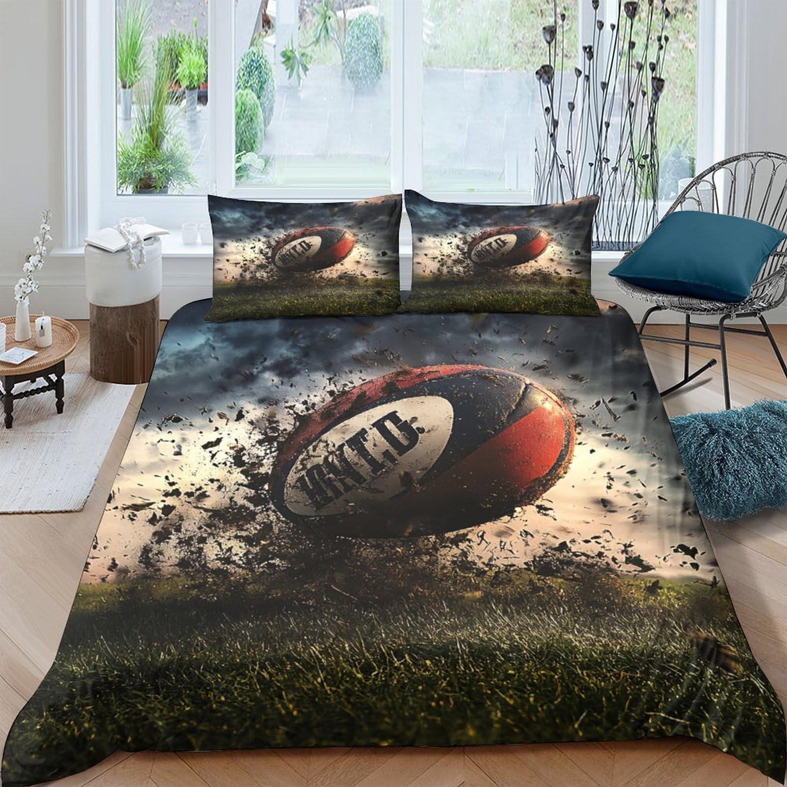 Ctjqhvkz Style-7 3D Printed Rugby Splash Fitted Sheet Microfiber Soft Breathable Football Field Mattress Cover For Bedroom Dorm Decor Single（135X200cm）