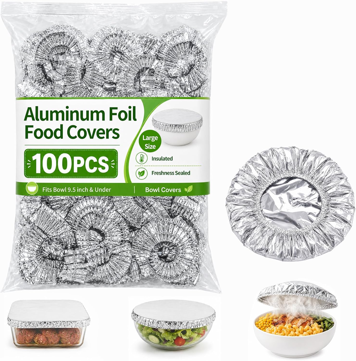 Aluminum Foil Food Covers, Food Grade Stretchy Insulated Foil Bowl Covers, Reusable Food Covers for Outside, Home Dining Table & Food Container Aluminum Foil Heat-Retaining Cover