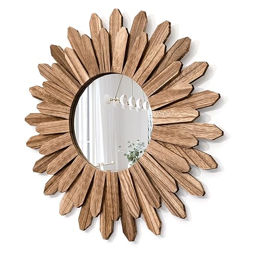 Honiway Mirror Wall Decor 21 inch Rustic Wood Boho Aesthetic
