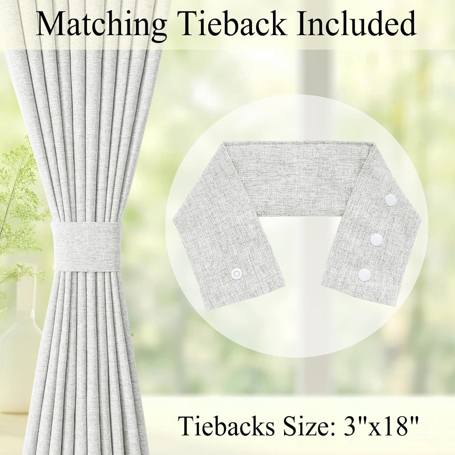 Frelement Sliding Door Curtains Extra Wide Grommet Top Drapes 100% Blackout Linen Curtains for Patio Door Bedroom Living Room Room Darkening Curtains with Tiebacks 1 Panel, 100" Wx84L, Greyish White