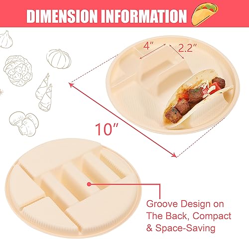 Miniatura 4 de Platos desechables grandes para tacos con lados de inmersión, paquete de 40, soporte de tacos biodegradable, tamaño grande para tortilla suave y