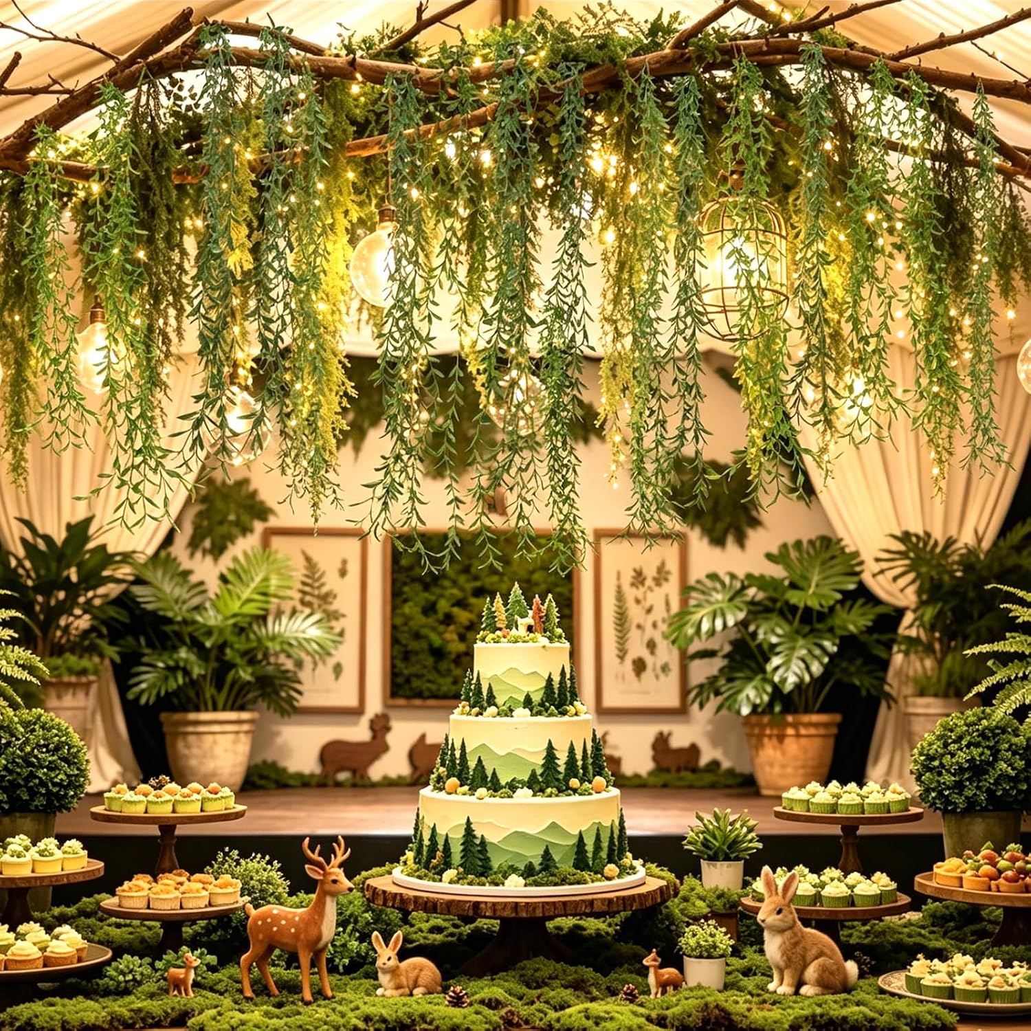 82.6FT Jungle Party Decorations Set Artificial Hanging Willow Vines with Tree Trunk Vines Greenery Forest Decor Kit for Safari Rainforest Theme Party Classroom Indoor Outdoor Home Garden