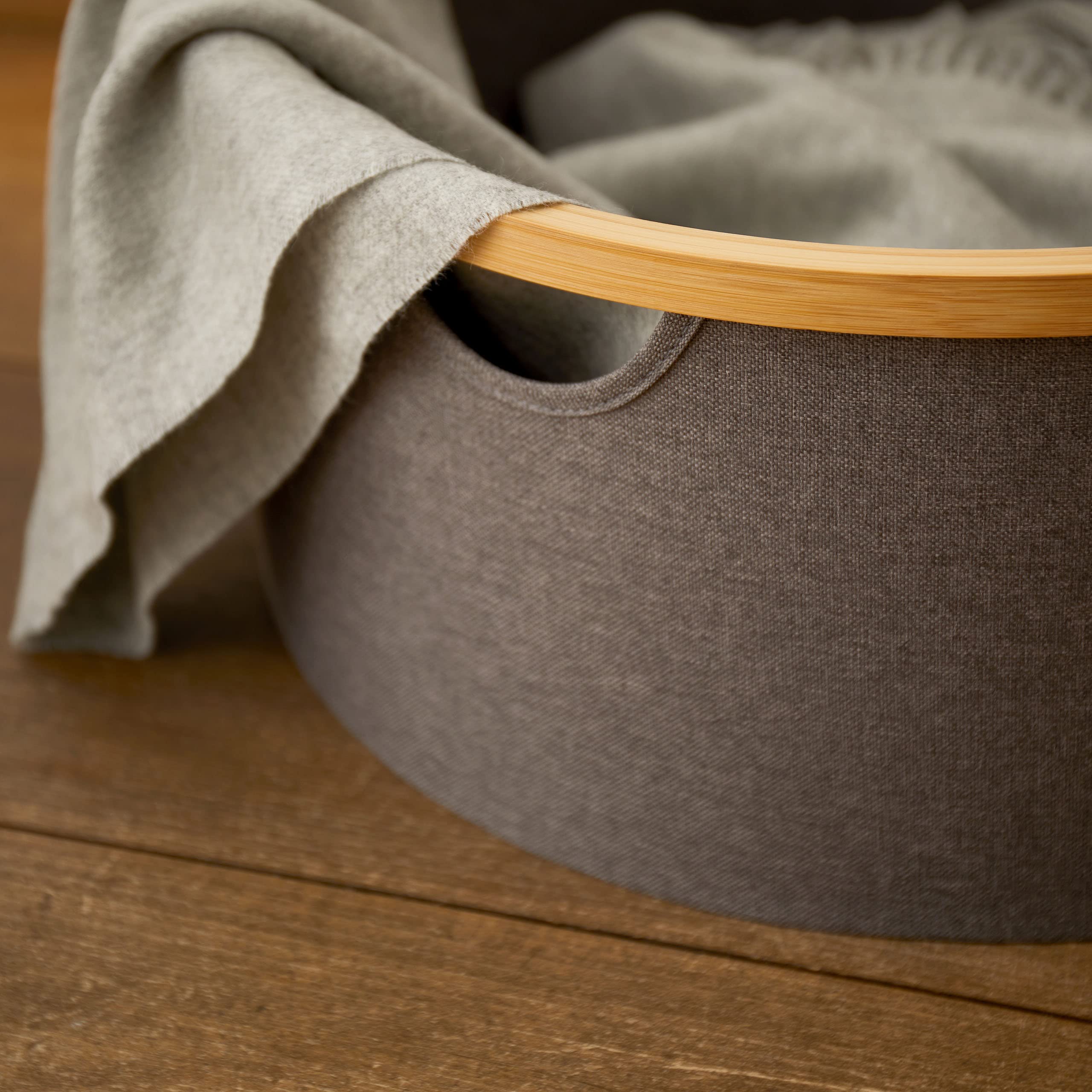 Lumaland Bambus-Rahmen Aufbewahrungsbox 3er Set rund | Boxen in den Maßen ø 45 x 20 cm, ø 38 x 16 cm und ø 30 x 12 cm [Beige]