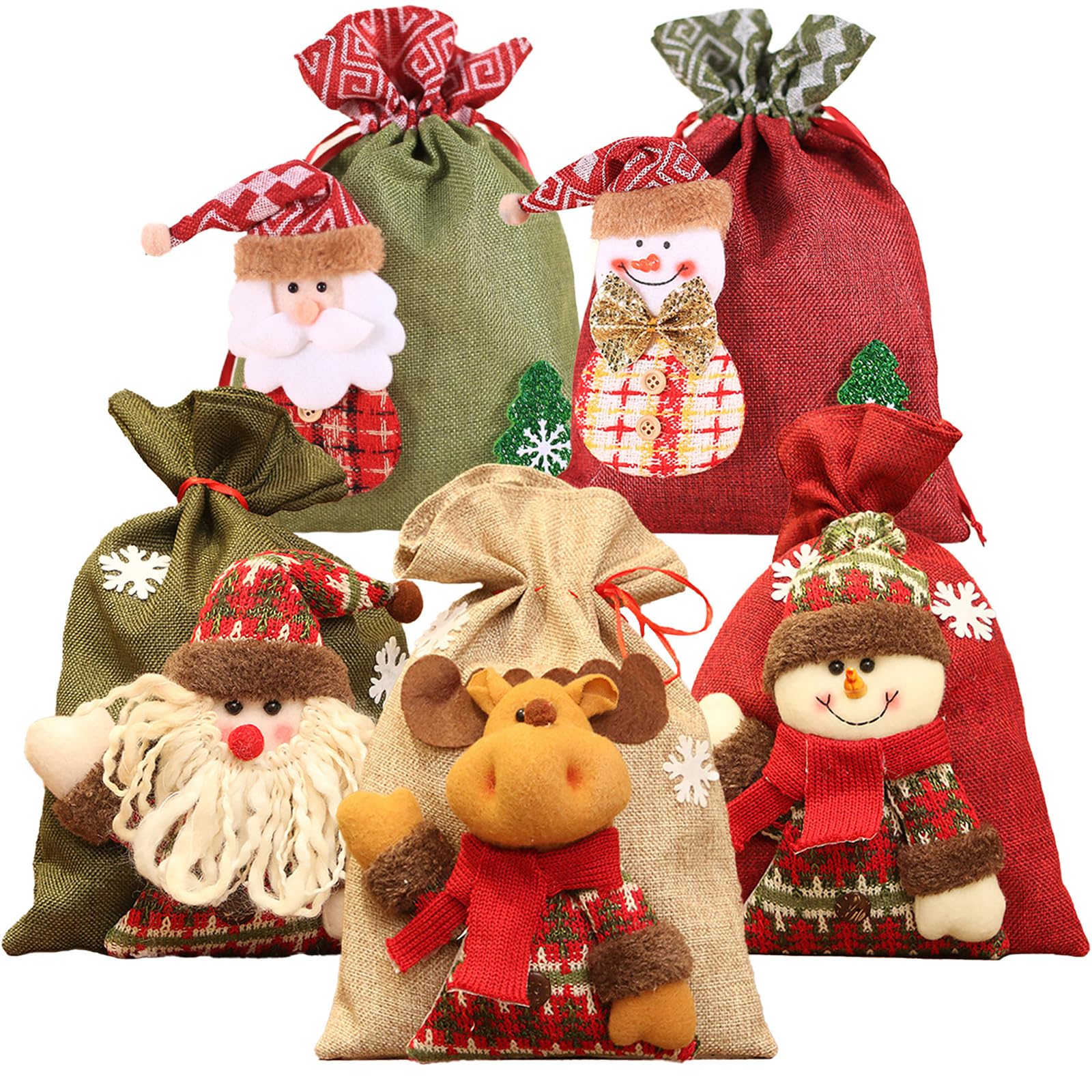 Tsophreniq Of 5 Pouches Unique Holiday Pattern Drawstring Present Sacks Stylish Wrapping Bags for Candy Bags