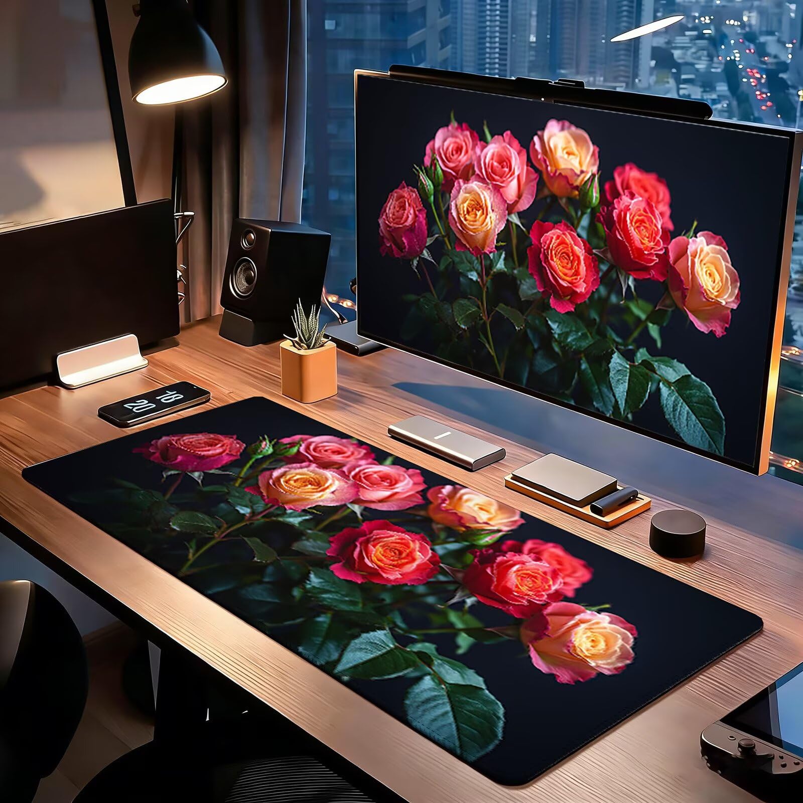 Podkładka pod mysz do gier 1200 x 600 mm - czarna różowa pod biurko, 0c0