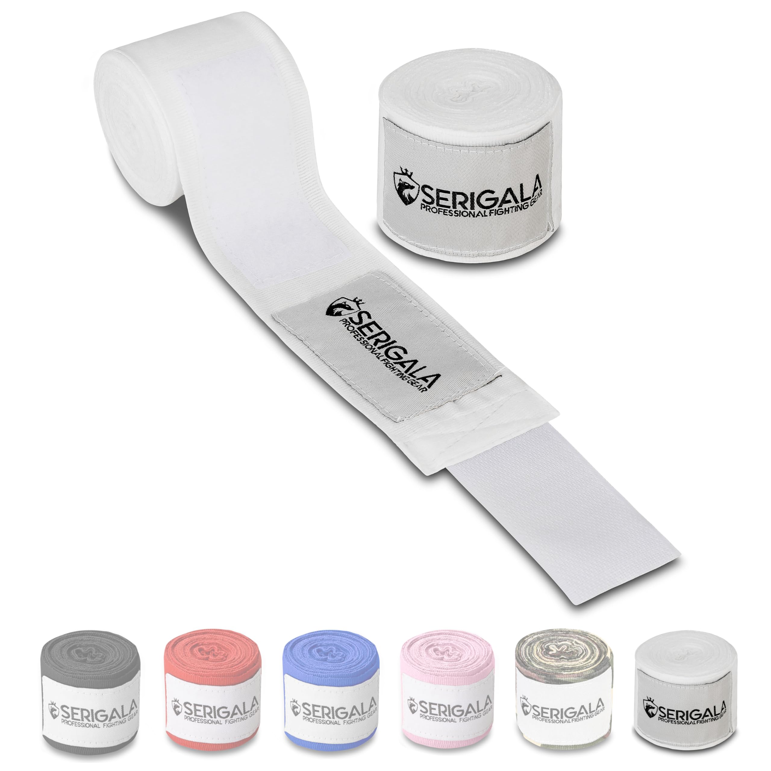 Serigala 4,5m Boxbandagen mit Daumenschlaufe - Halb elastische Bandagen Boxen mit extra breitem Klettverschluss - Kampfsport Bandagen für Thaiboxen, Kickboxen, MMA und Muay Thai