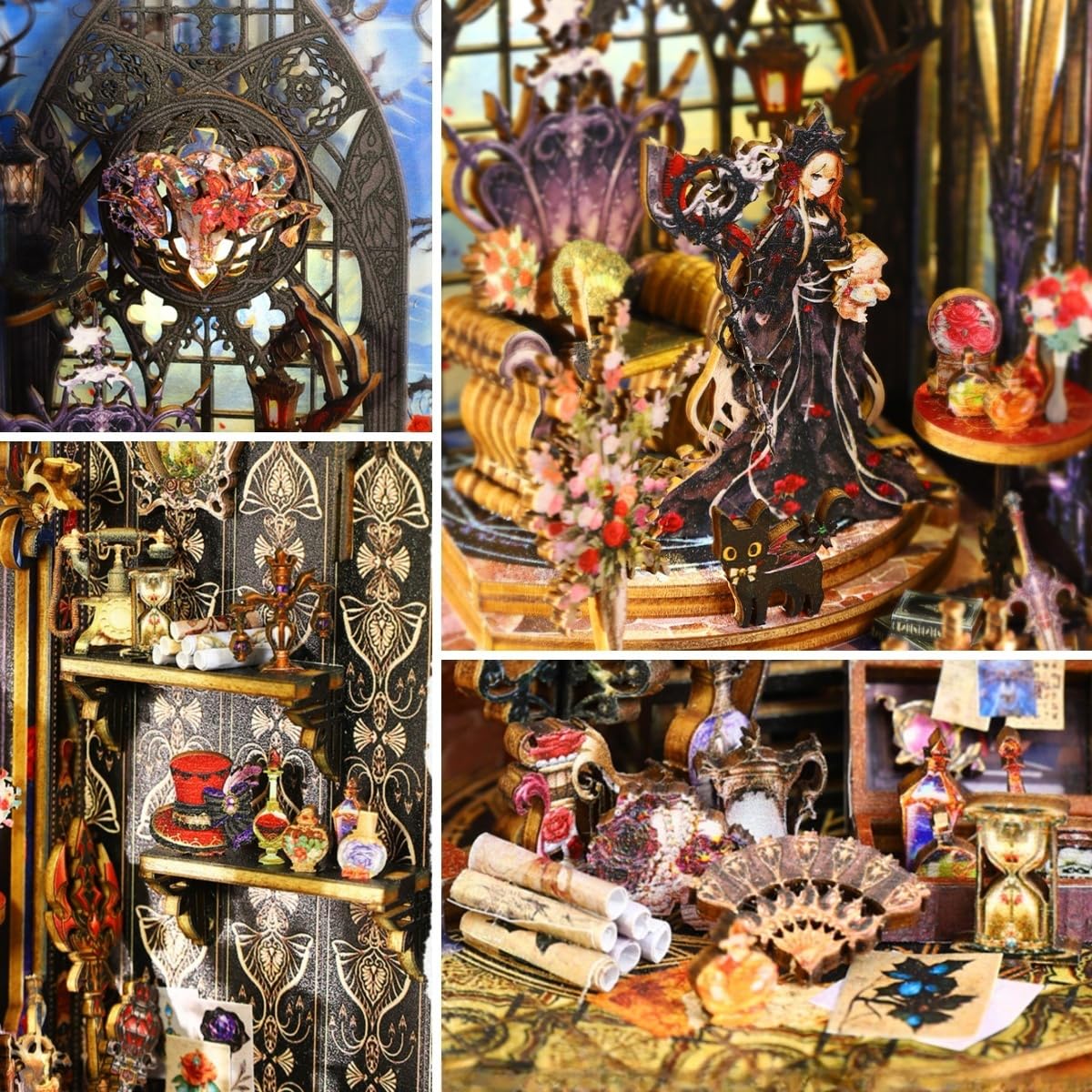 DIY Book Nook - Fermalibri in legno fai da te Kit fai da te casa in miniatura con mobili e LED, Legge della notte, puzzle 3D, kit di modellismo regali d'arte