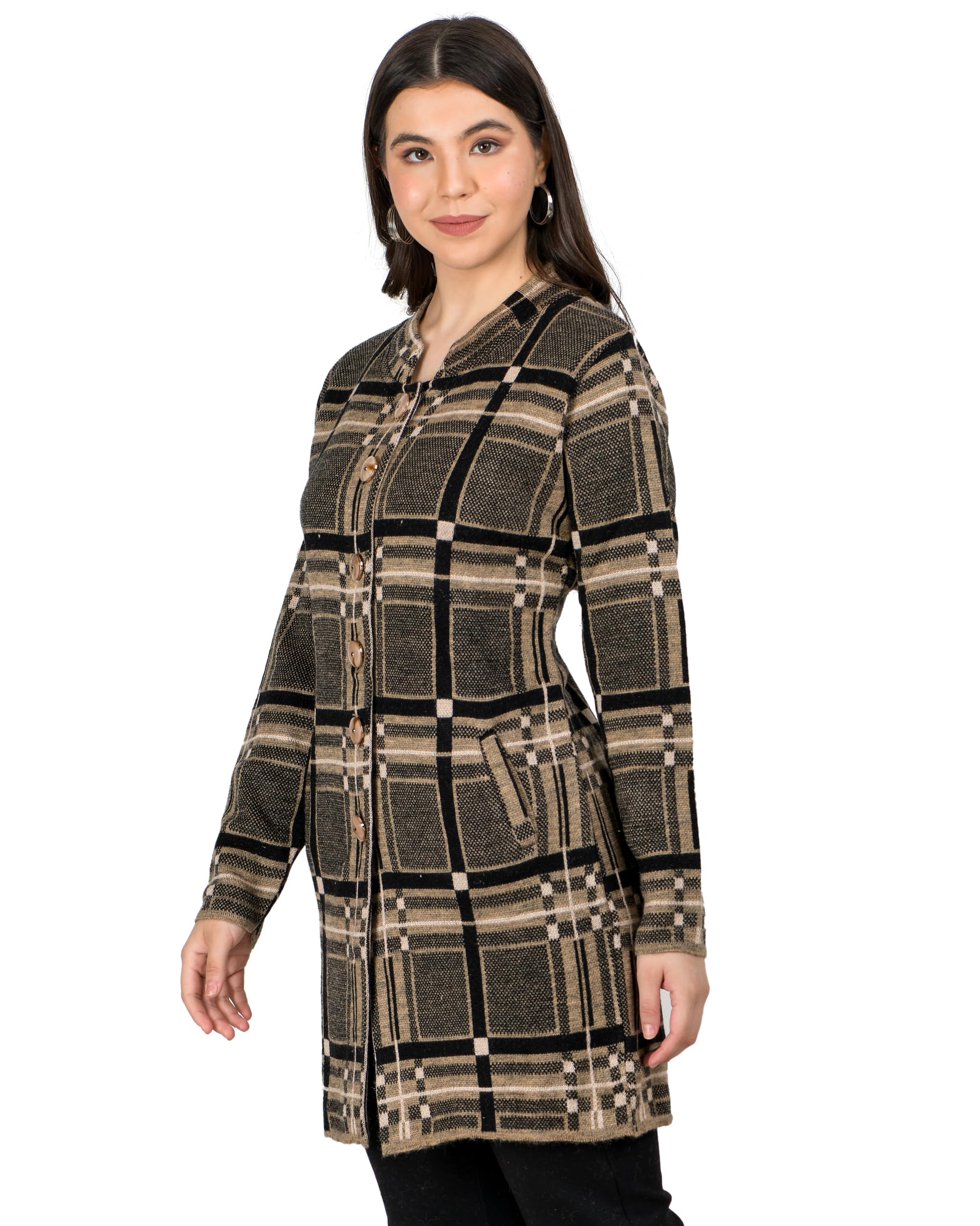 ladywillington Women Woolen Long Coat Warm Fabric Cardigans Winter Wear Pure Wool Thick Sweater for Women 100% Rainbow Wool Free Size Cotty Fully Warm Cardigan with Side Pockets-picture-48