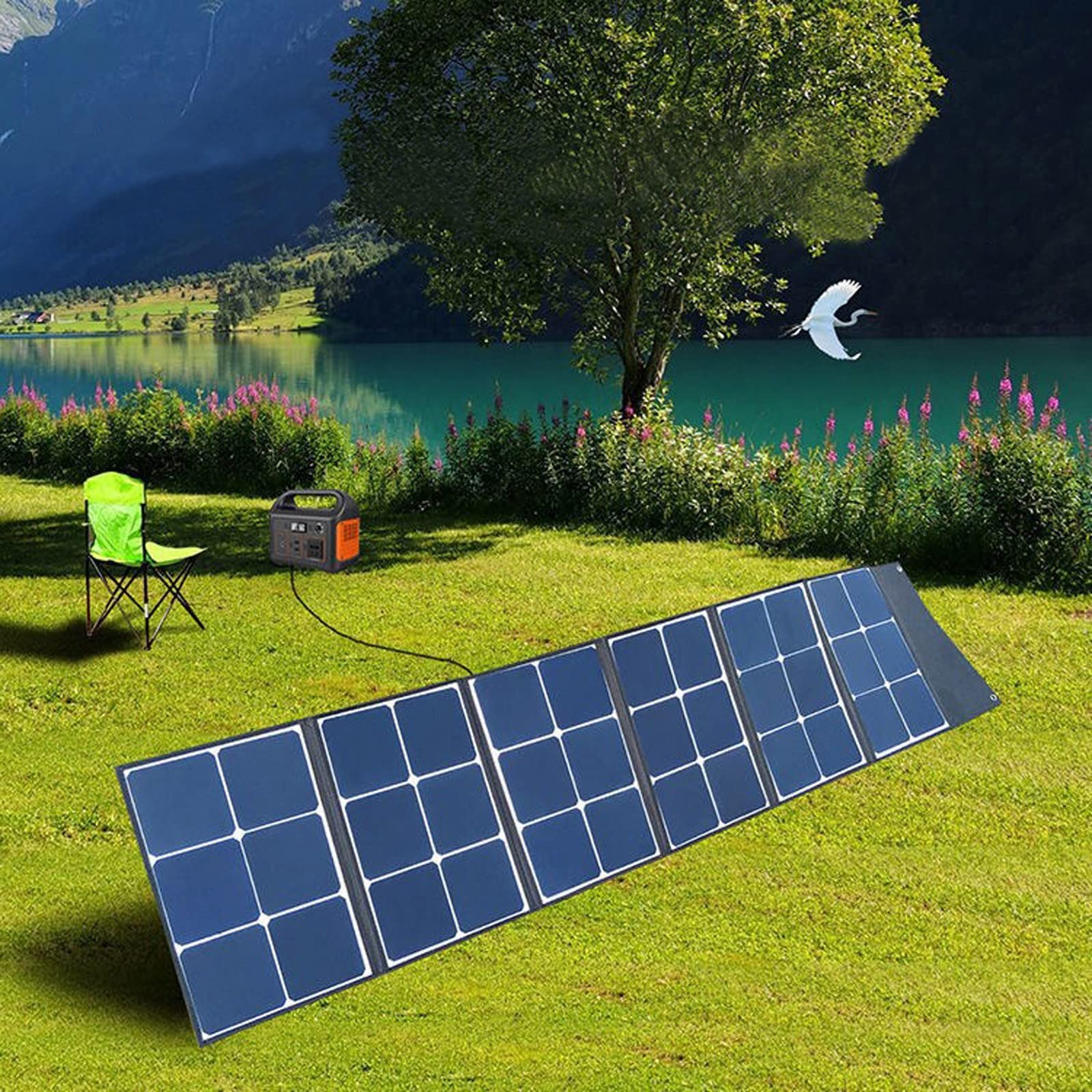 Paneles solares portátiles: cargador solar plegable de 120 W con salidas USB duales para carga de banco de energía, perfecto para acampar al aire libre