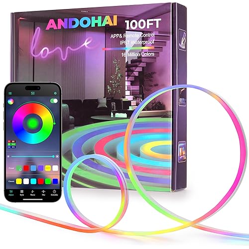 100FT LED Neon Rope Lights, Flexible Led Rope Lights Control with App/Remote, IP67 Outdoor RGB Color Changing Led Neon Lights Waterproof, Music Sync Led Strip Neon Lights for Bedroom Decor
