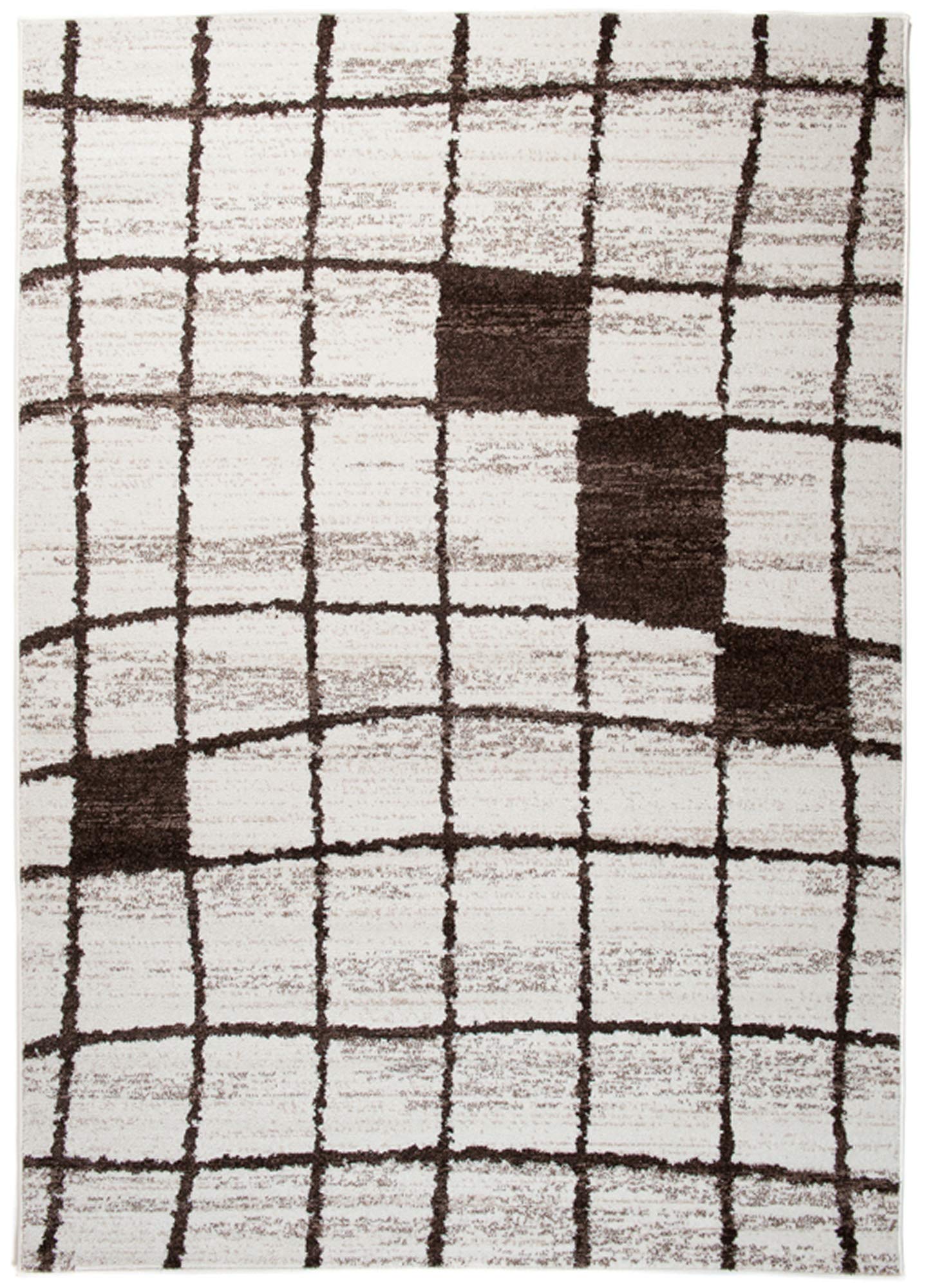 Tapiso Sari dywan z krótkim włosiem, nowoczesny melanż, designerski, kwadratowy, wzór w kratkę, diament, kolor biały, brązowy, do salonu, ÖKOTEX 200 x 290 cm