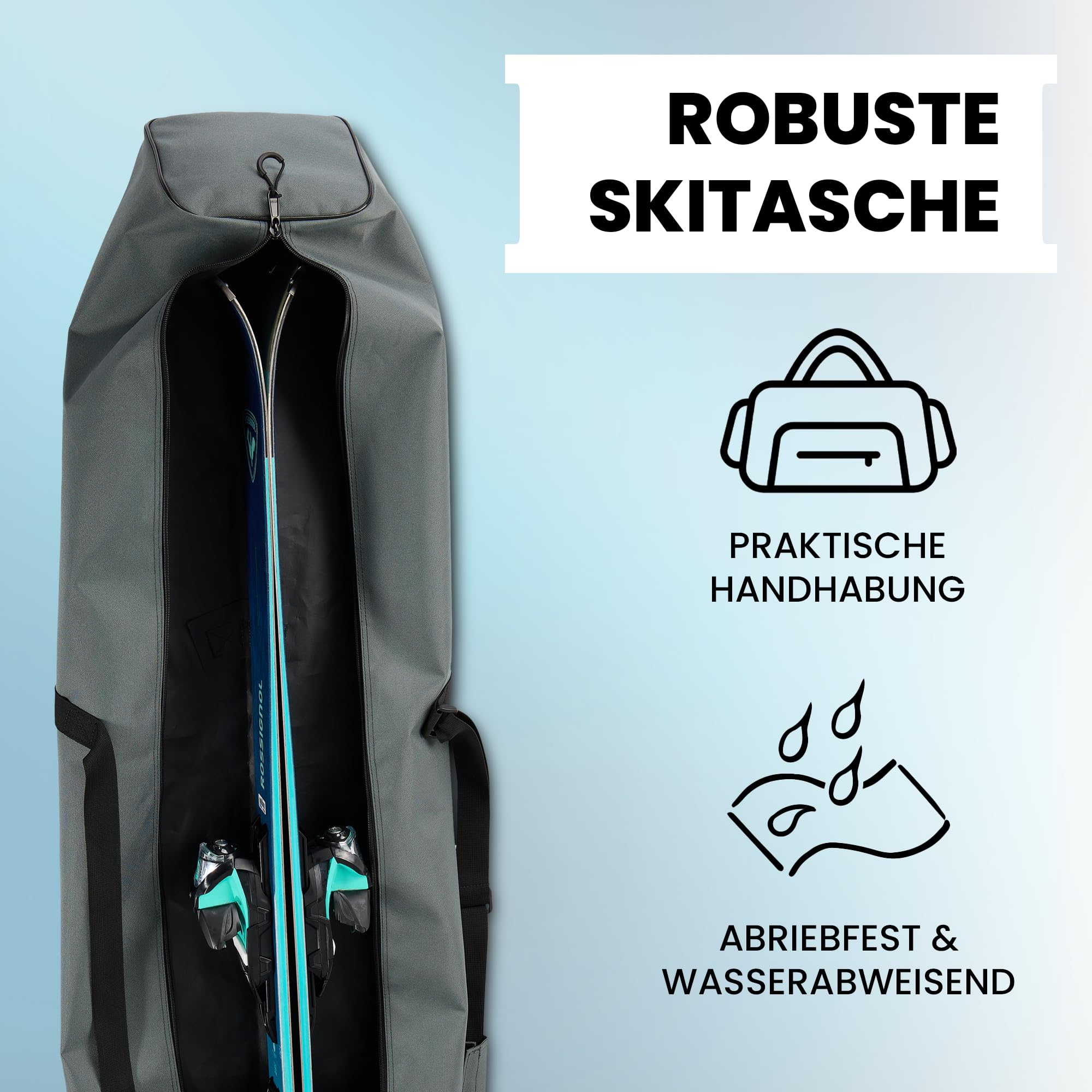 Skitasche wasserfest CedarHe. Ski Bag Basic – Skisack 200 cm für 1 Paar Ski & Stöcke – Skihülle robust & wetterfest, mit Zwei-Wege-Reißverschluss & gepolstertem Tragegriff