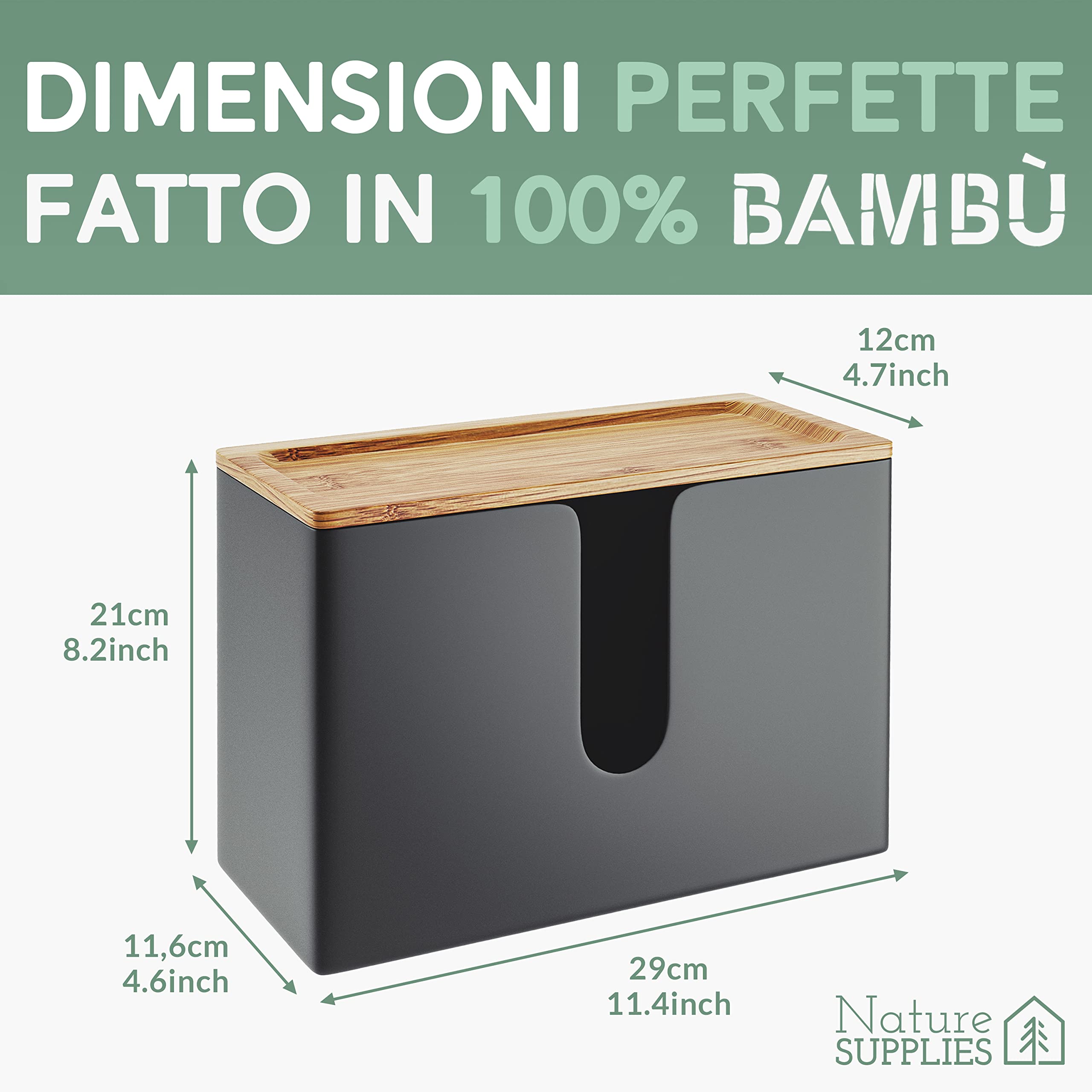 NATURE SUPPLIES Dispenser per Carta Asciugamani in Legno - Porta Salviette da Parete e da Tavolo per Tovaglioli Piegati a C, a Z ed Intercalati (Bamboo Naturale, Standard)(Nero, Top)