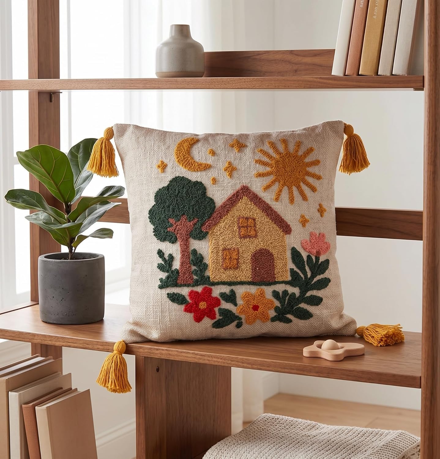 Embroidered Kids Cushion Cover 16 x 16 Inches or 40x40 cms Cotton Fabric Scenery Cushion Covers for Sofa Set/Diwan Beds, Sofa Throw Pillow Covers Only, Set of 1 Pc-image-34