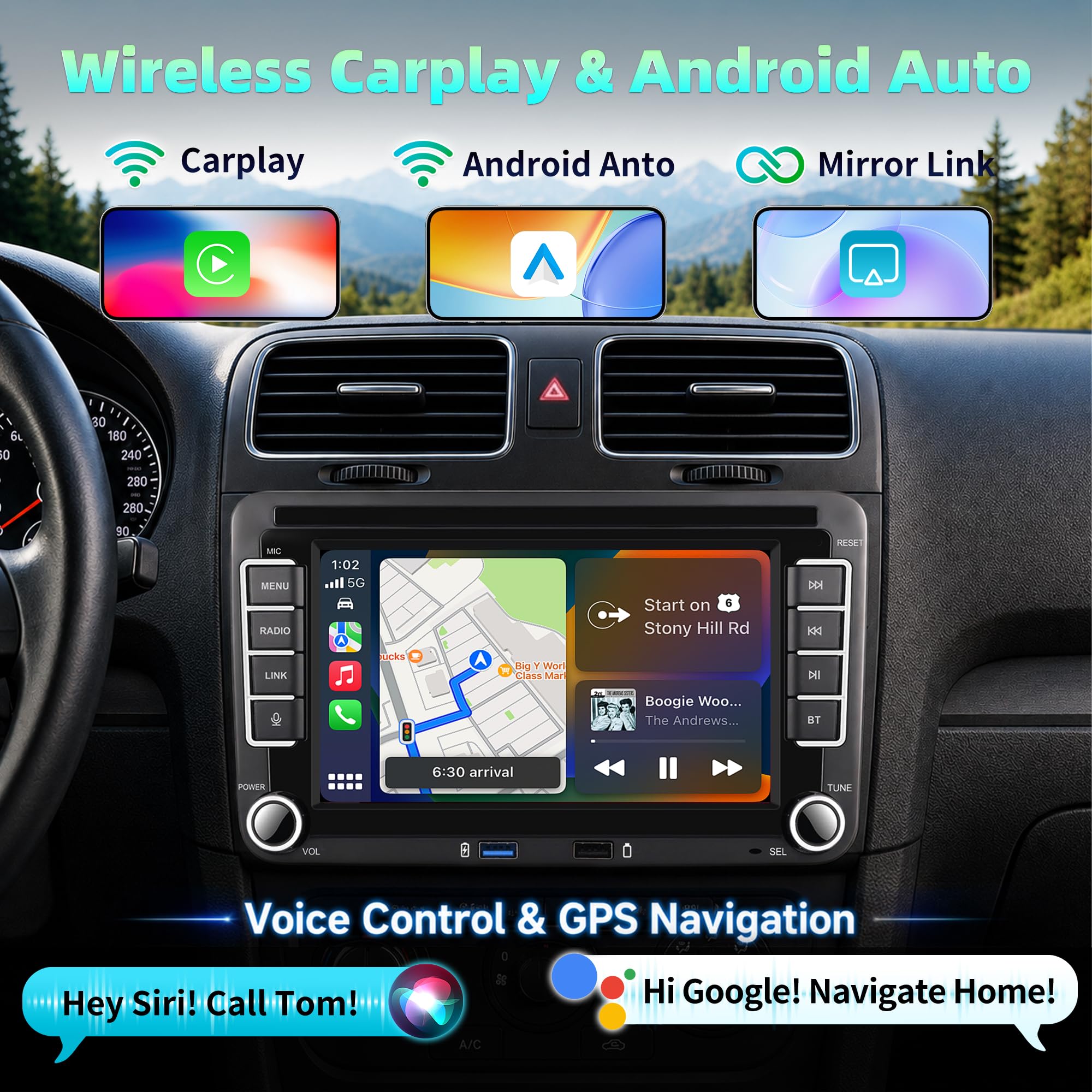 Smooth 7 inch Linux Car Radio for Golf 6 5 VW Passat Jetta Caddy Polo CC Tiguan EOS T5 Skoda, 2GB RAM Wireless Carplay/Android Auto, Instant Boot, HD Touchscreen with Bluetooth 5.0 & DSP Sound