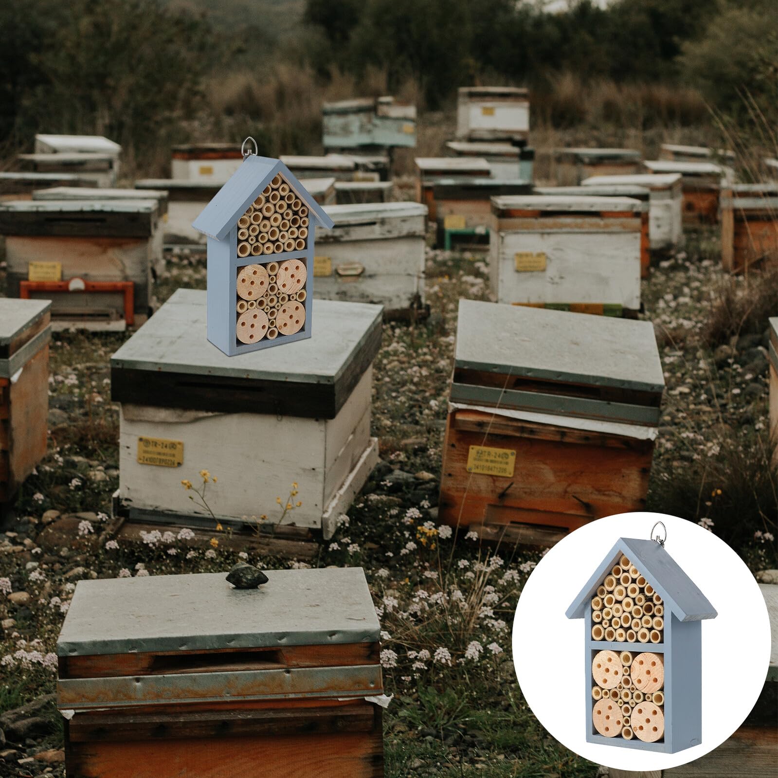 Bienenhaus mit Eisenhaken, Blau, Dekorativ für Garten