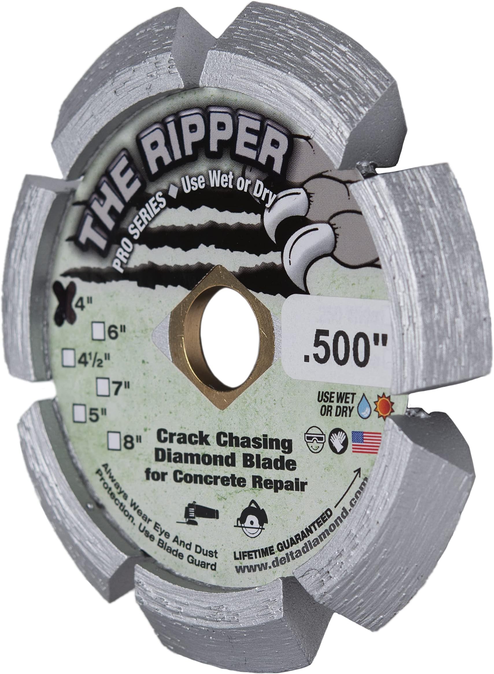 Delta Diamond Ripper Pro Premium 4 Inch X .500 Crack Chaser Diamond Blade, 7/8"-5/8" Arbor, V Shaped for Crack Repair in Concrete, Asphalt (4" X 1/2")