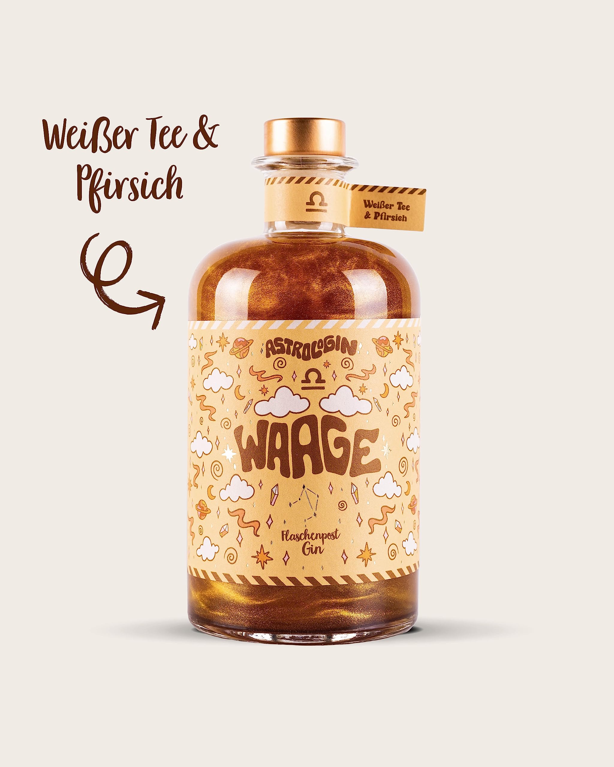 AstroloGin - WAAGE Für jedes Sternzeichen ein Farbiger Glitzer Gin mit Weißer Tee & Pfirsich aus Deutschland 41% Vol (1 x 0,5l)