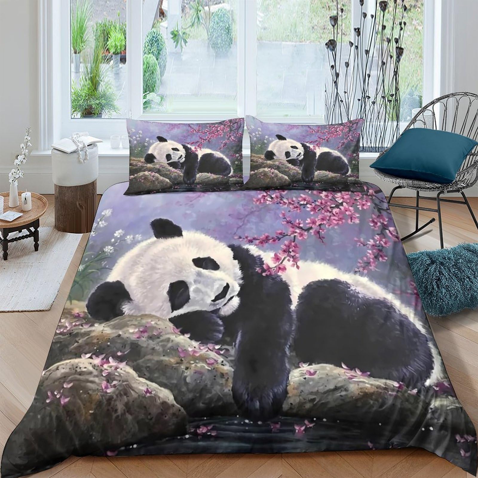 Ctjqhvkz Style-6 3D Printed Panda Blossom Fitted Sheet Microfiber Soft Breathable Nature Bed Cover For Bedroom Dorm Mattress Decor Single（135X200cm）
