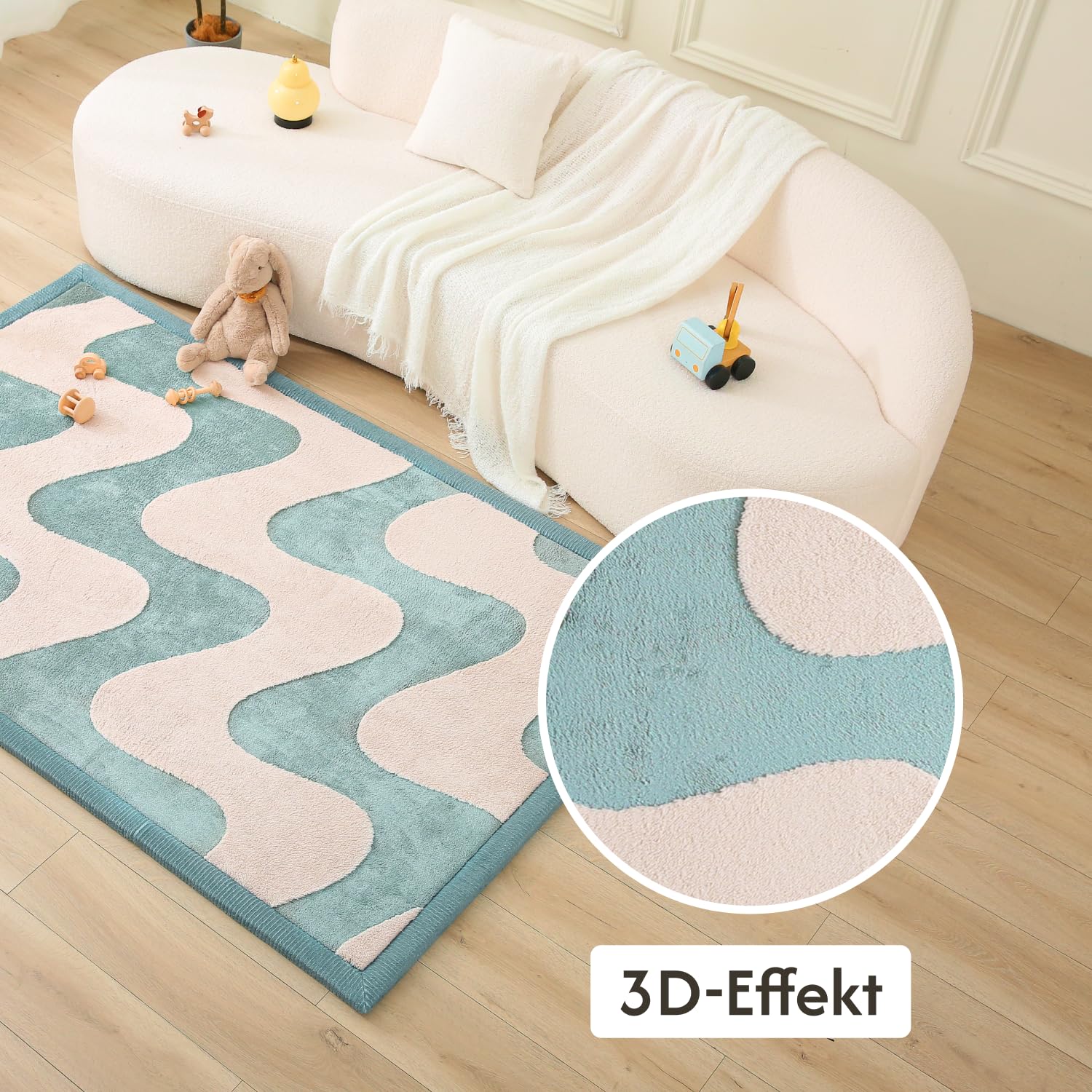 Wolkenweiche Spielmatte Baby 280x200x2,5cm, Wellen, Tatami Matte | Teppich für Kinderzimmer mit hochwertigem Hochdichter Polyurethan – Krabbelmatte Baby mit Rutschfester Unterseite