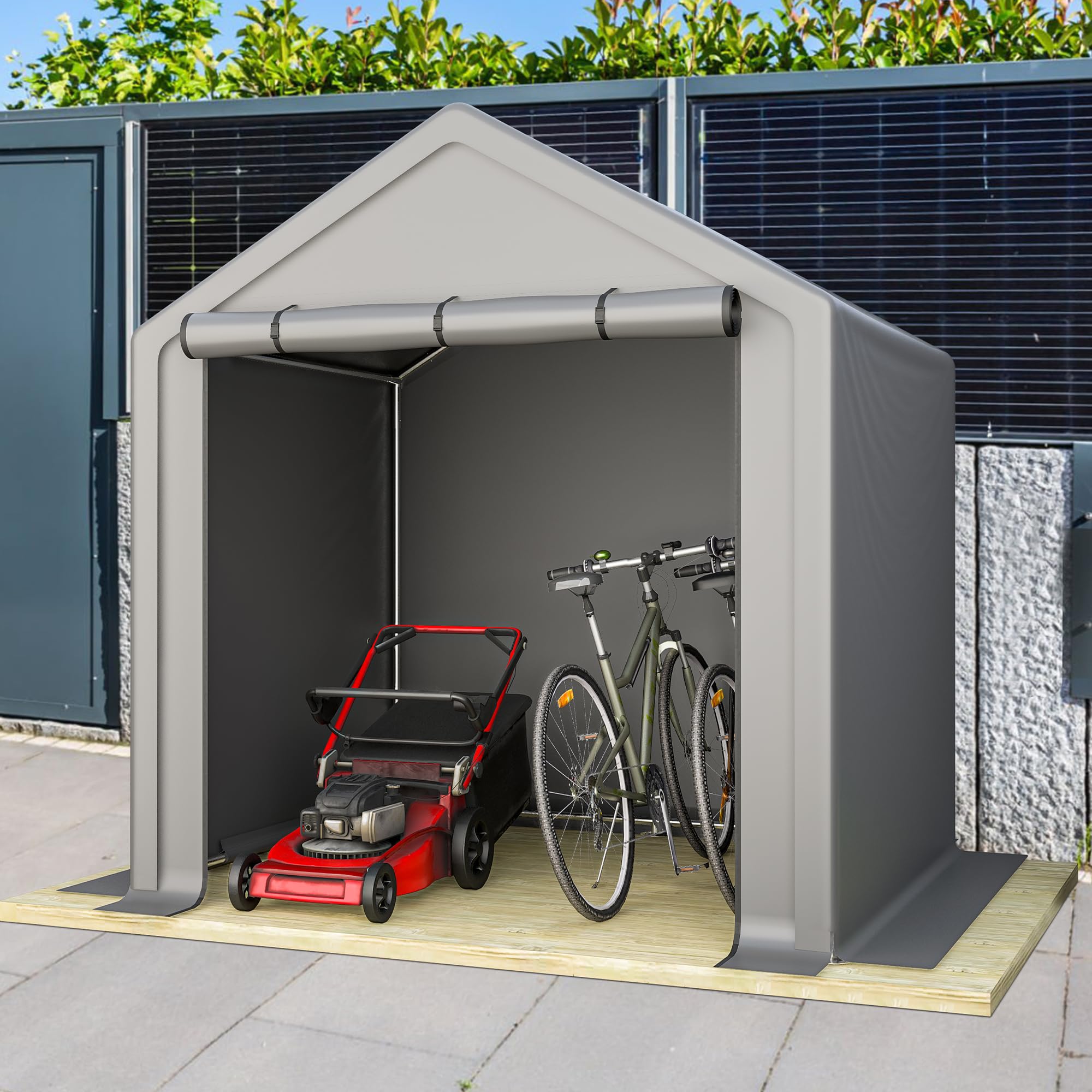 Caseta de 2 x 2 m, resistente a la intemperie, con estructura de acero, tienda de garaje, tienda de almacenamiento para bicicletas, herramientas de jardín, herramientas y accesorios de jardín
