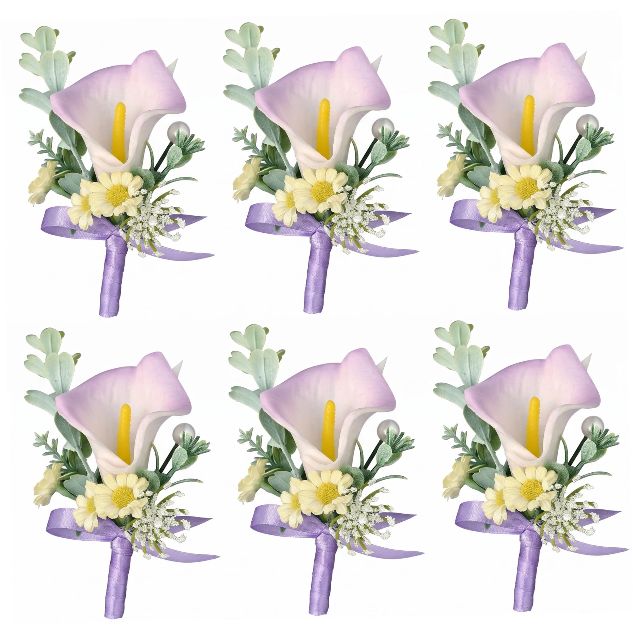 Tsawntd Artificial Calla Lily Flowers, 6pcs Purple Boutonniere
