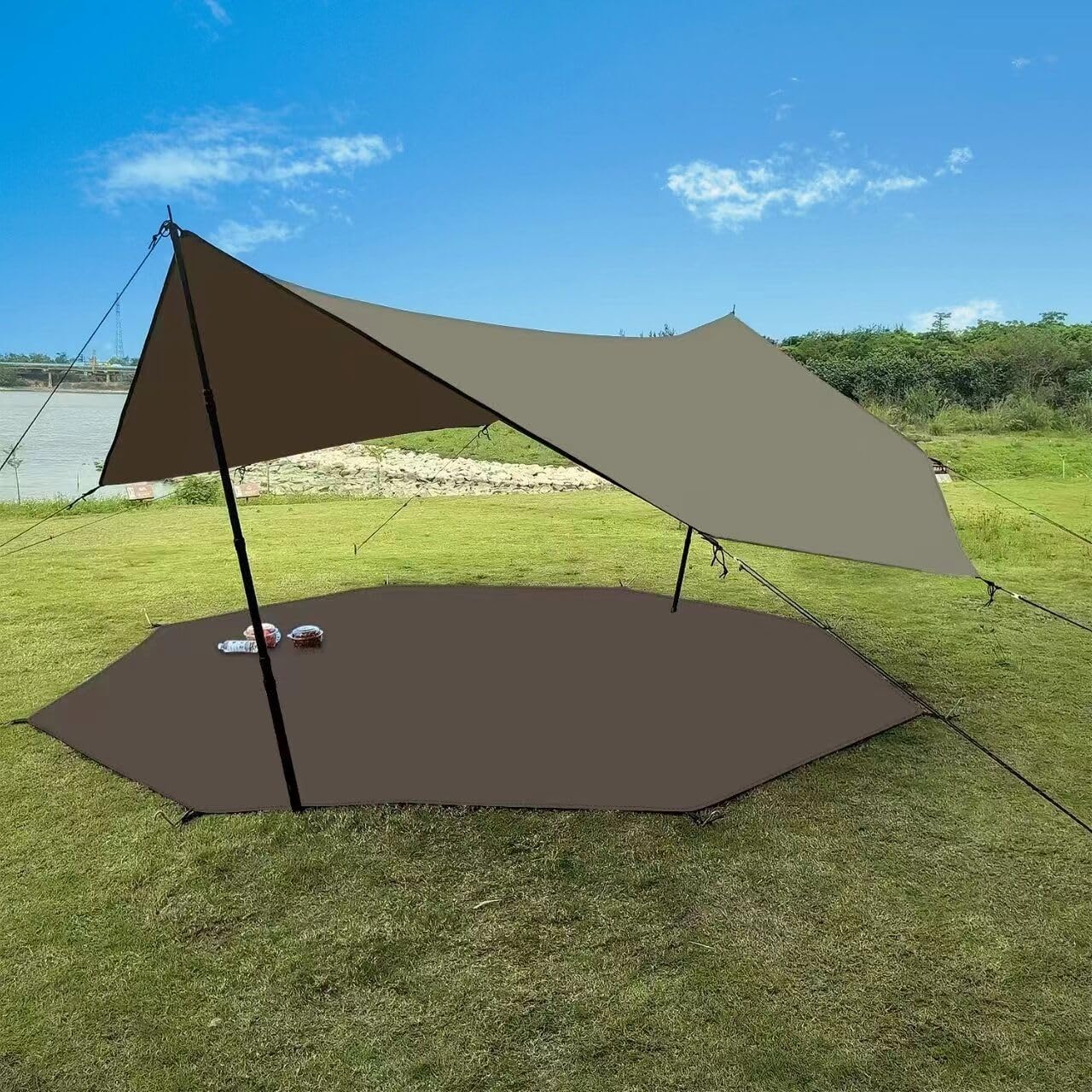 Large Waterproof Ground Sheets for Camping Heavy Duty Underlay Under Tent Tarp Outdoor Breathable Awning Carpet Universal Tent Footprint Groundsheet (Brown Octagon, 4.1x4.1m) - Image 3