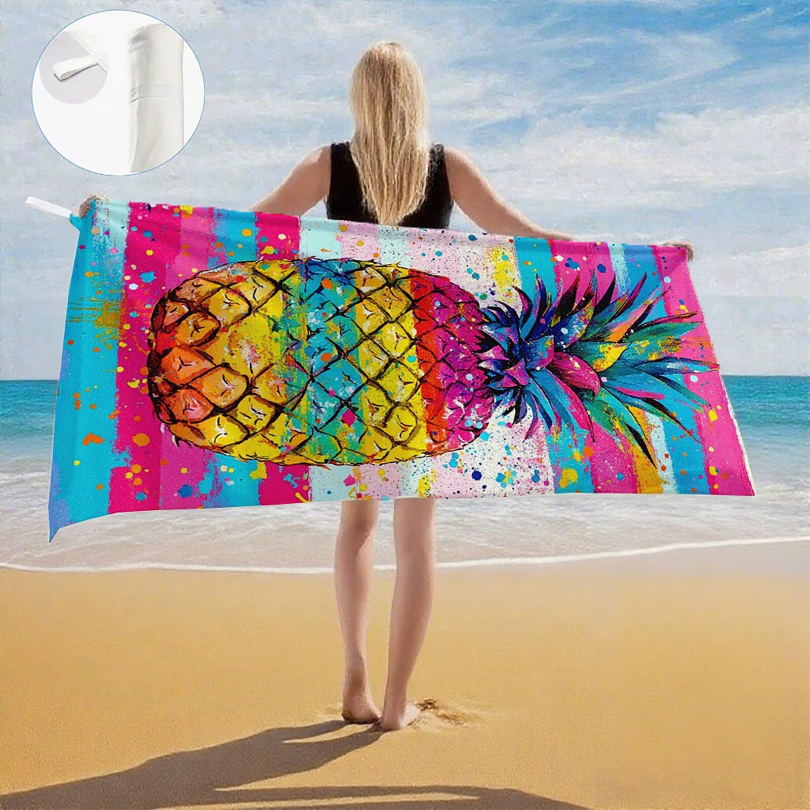 Serviette de Plage Microfibre Serviette Plage 100x150 cm 2 Pack Séchage Rapide, Anti-Sable, Absorbante Fonction drap de plage xxl pour Bain Sport Voyages Sauna Piscine Yoga, avec Sac Couleur Q-476