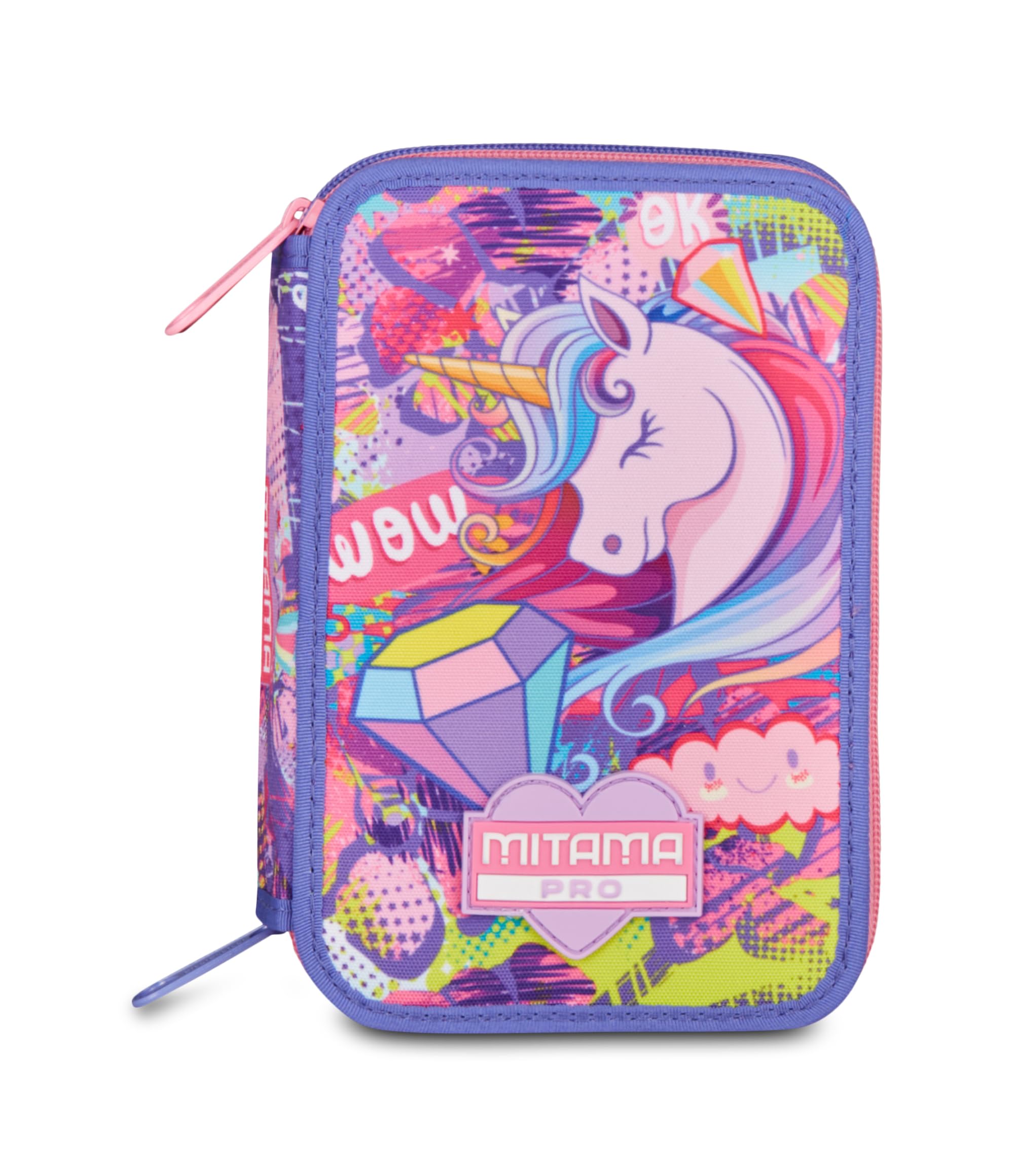 Mitama Astuccio Scuola 3 Scomparti, FAIRYUNICORN, Contenuto 47 pz, Completo di Matite, Pennarelli, Portapenne Scuola Elementare Bambina